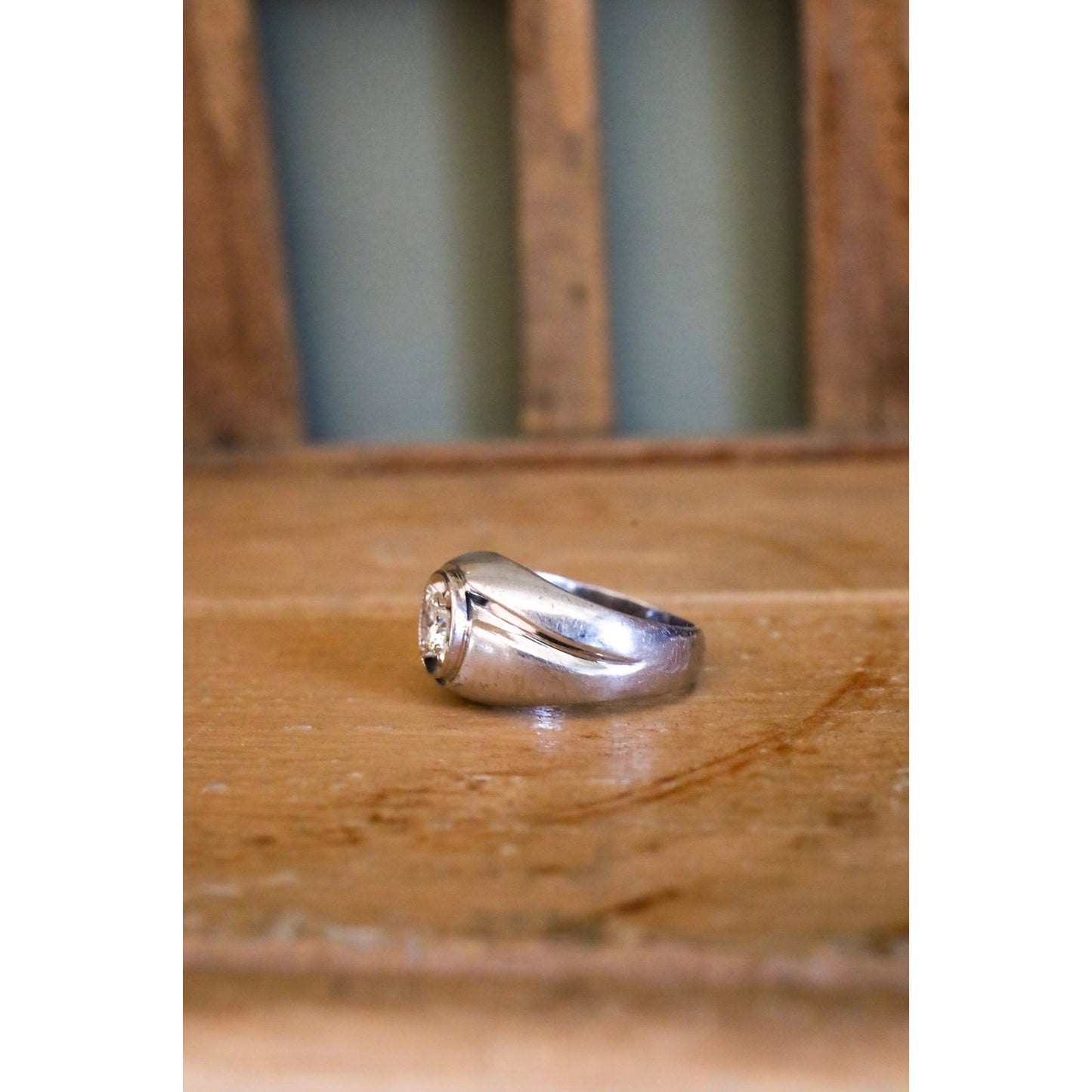 1950's Mid 20th Century 14K White Gold Approx. .50 ct Natural Round Brilliant Cut Diamond Ring