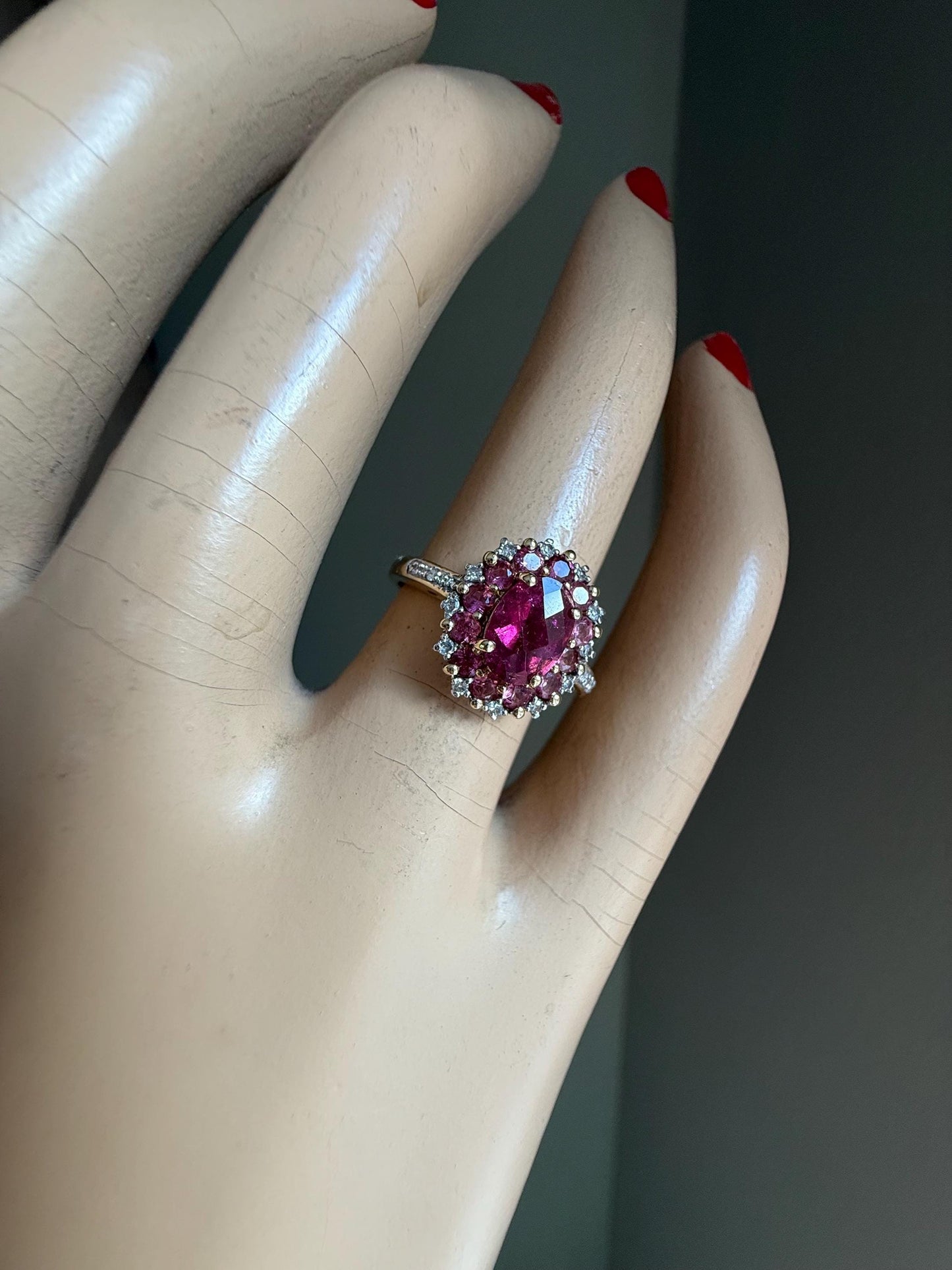 14K Yellow and White Gold Checkerboard Cut Pink Tourmaline with Accent Diamonds
