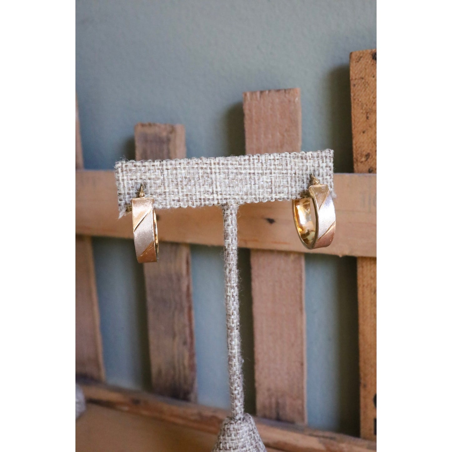 c1980 10K Italian Rose, White and Yellow Gold Textured Finish Oval Hoop Earrings
