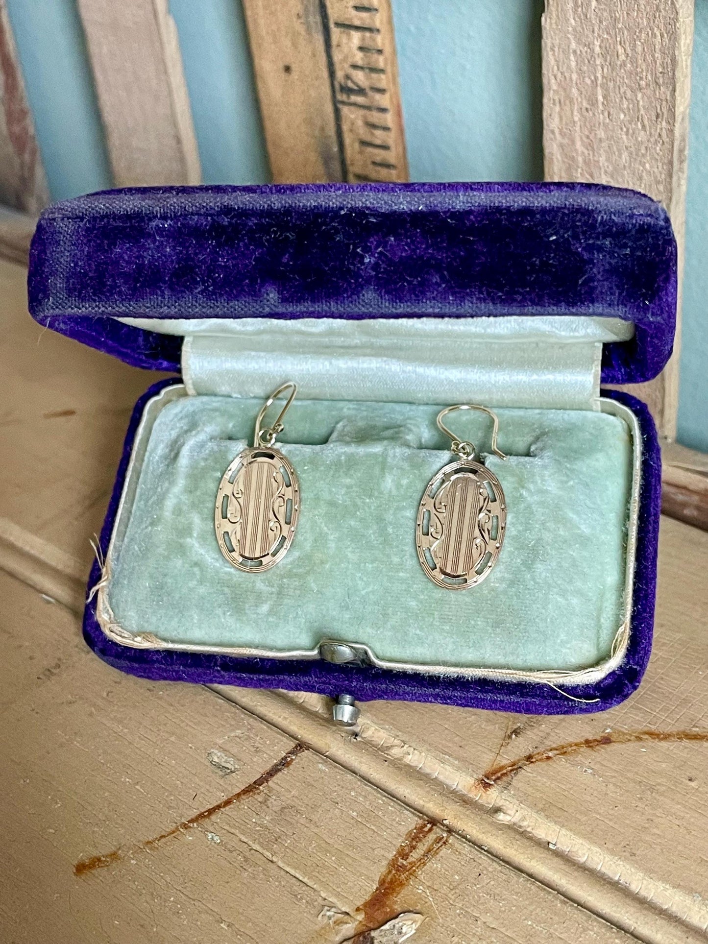 1920's Antique Art Deco 10K Yellow Gold Cufflinks Converted to Earrings