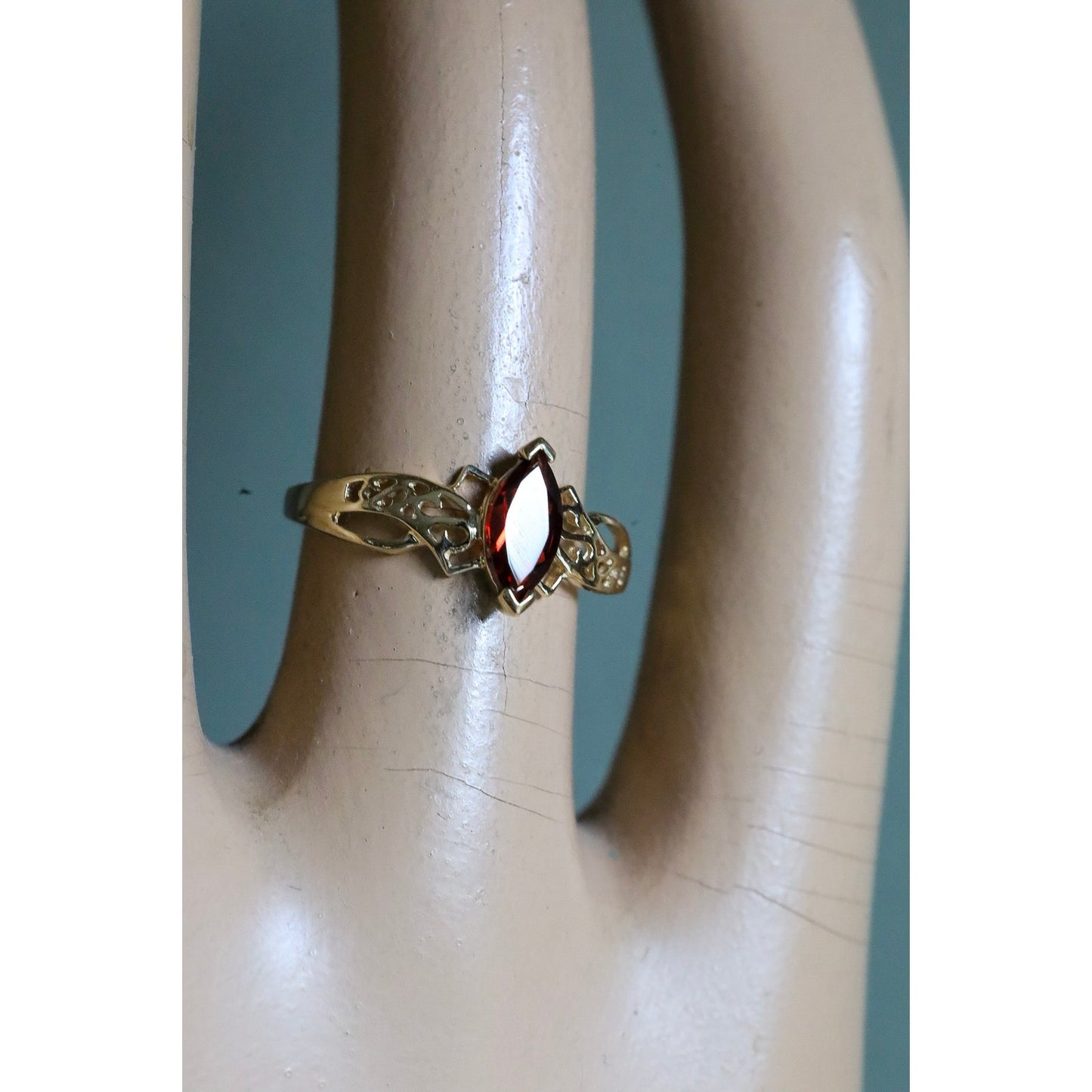 c1980 Vintage Marquis Cut Garnet Ring in 10K Yellow Gold