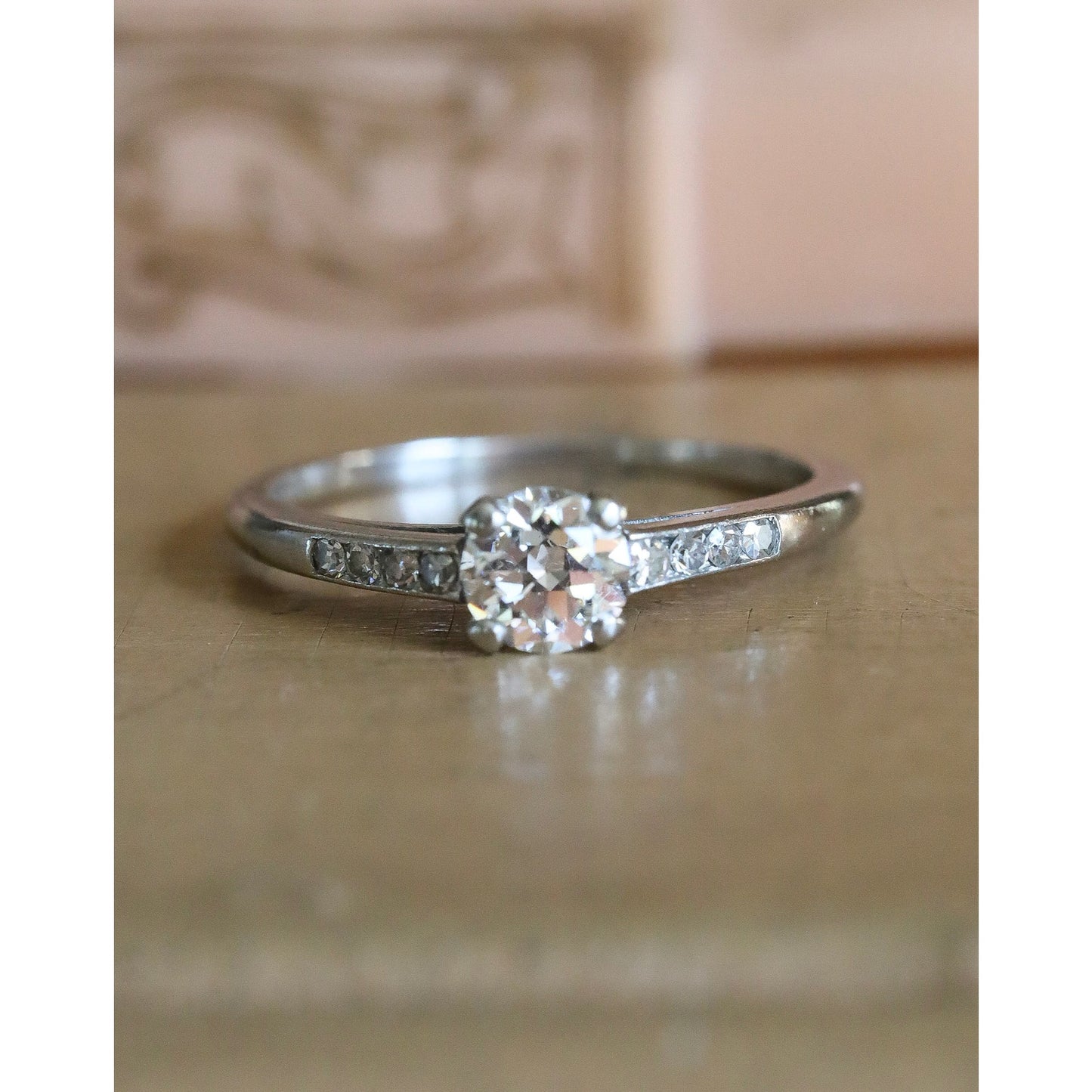 Art Deco 1940 Iridium Platinum .35 Ct Old European Cut Diamond Ring