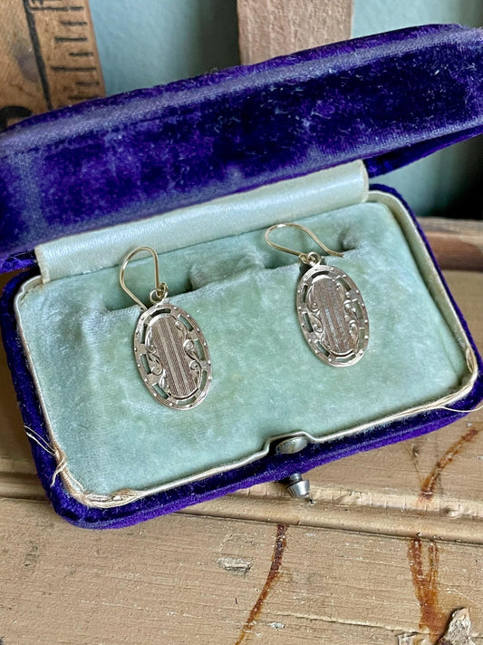 1920's Antique Art Deco 10K Yellow Gold Cufflinks Converted to Earrings