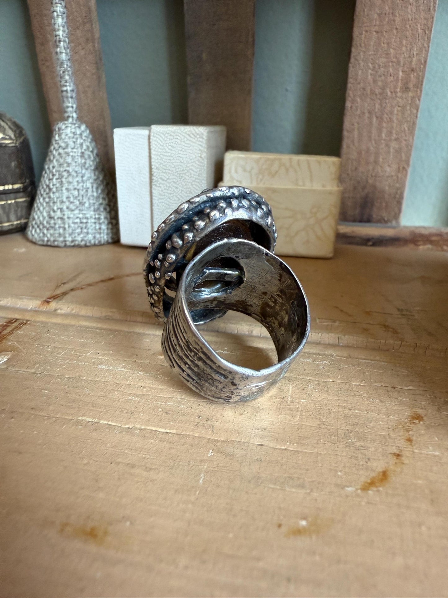 1960-1970 Sterling Silver Artist Made One of a Kind Tiger's Eye Ring