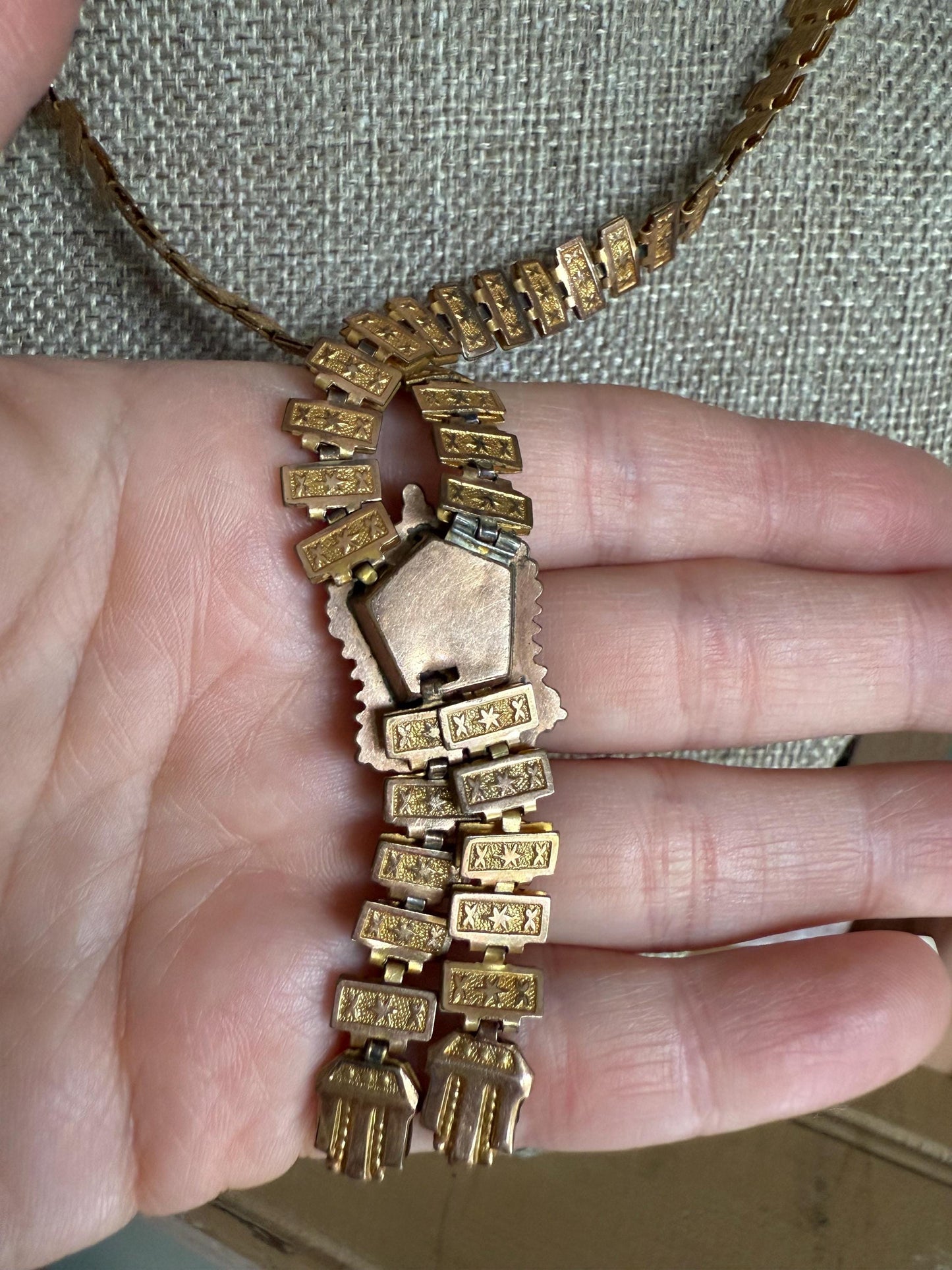 Victorian 1880's Gold Filled Book Chain Cameo Necklace