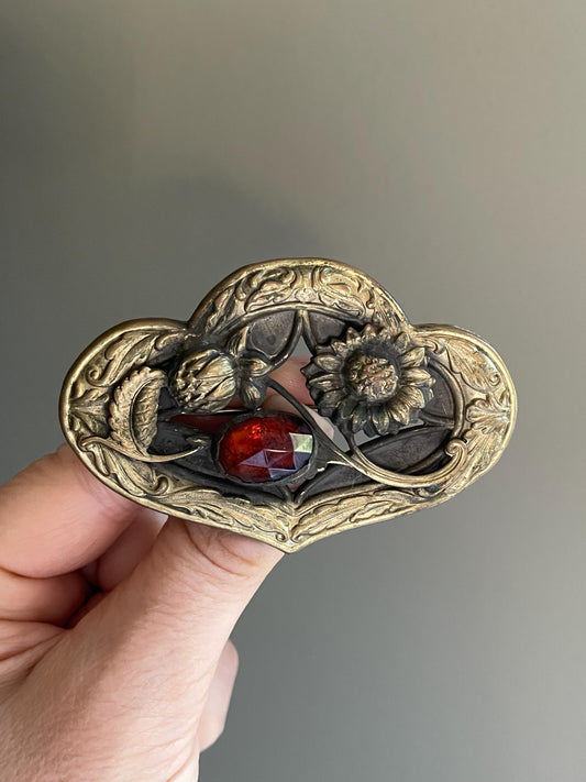 c1900 Antique Edwardian Faceted Glass Stone Floral Sash Brooch