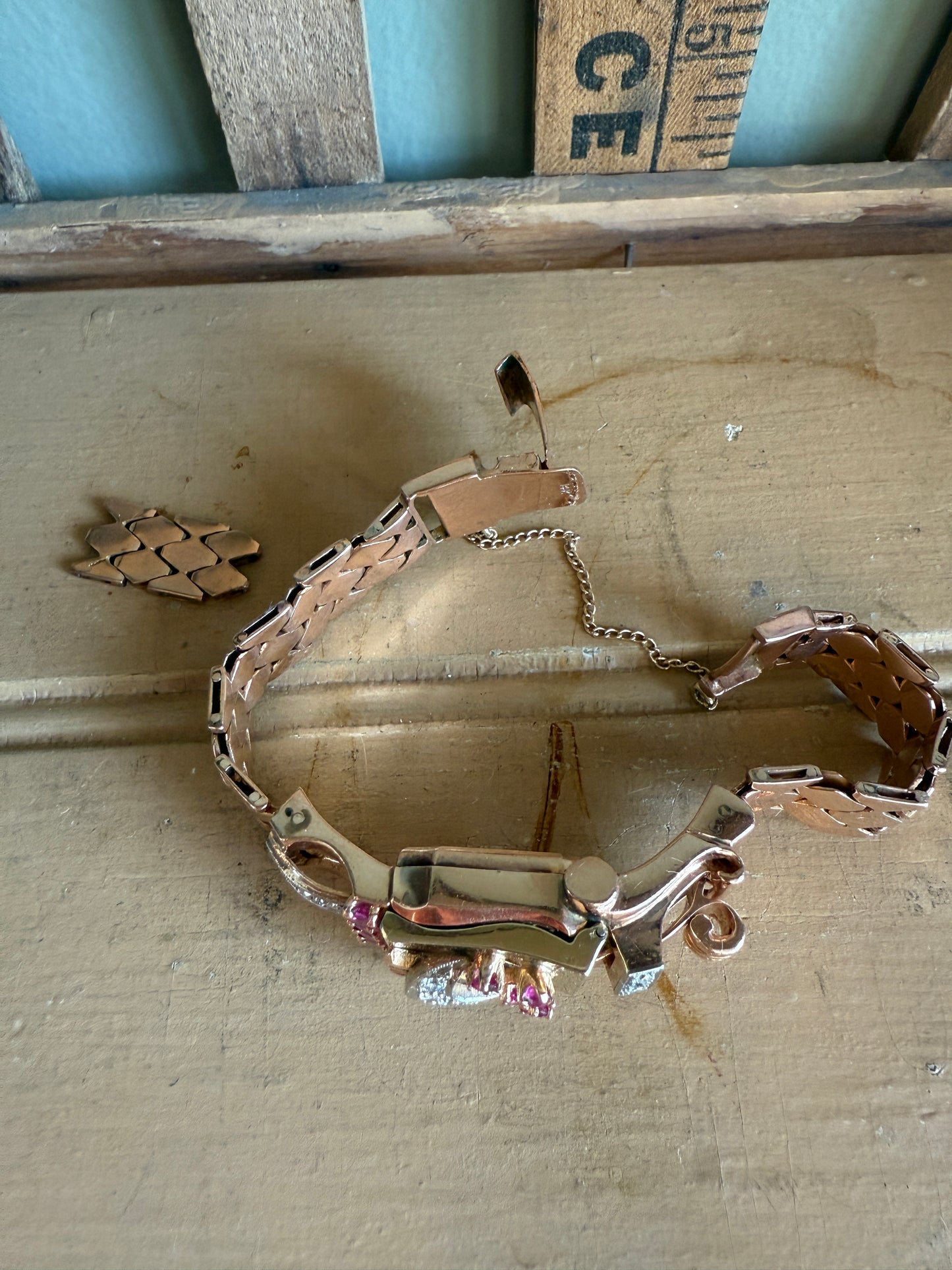 Vintage 1930’s 14K Rose, Green and White Gold Art Deco Ruby and Diamond Surprise Watch