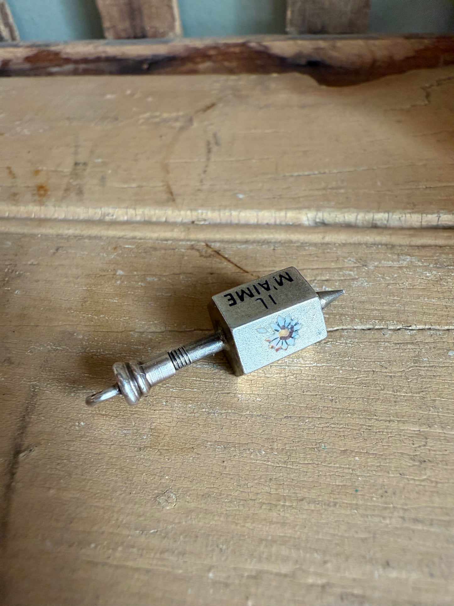 Rare Silver Enameled French He Love Me, He Loves Me Not Spinner Charm Pendant