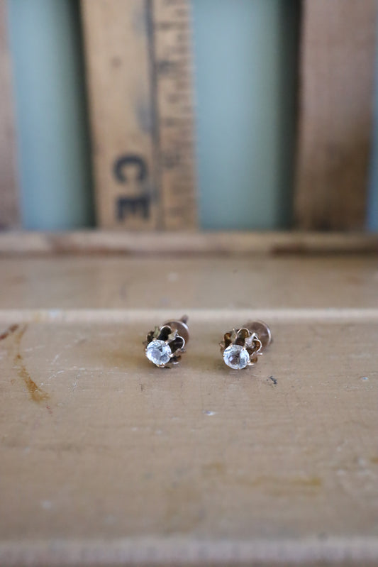 Antique Edwardian c1910 Imitation Diamond Threaded Back Stud Earrings
