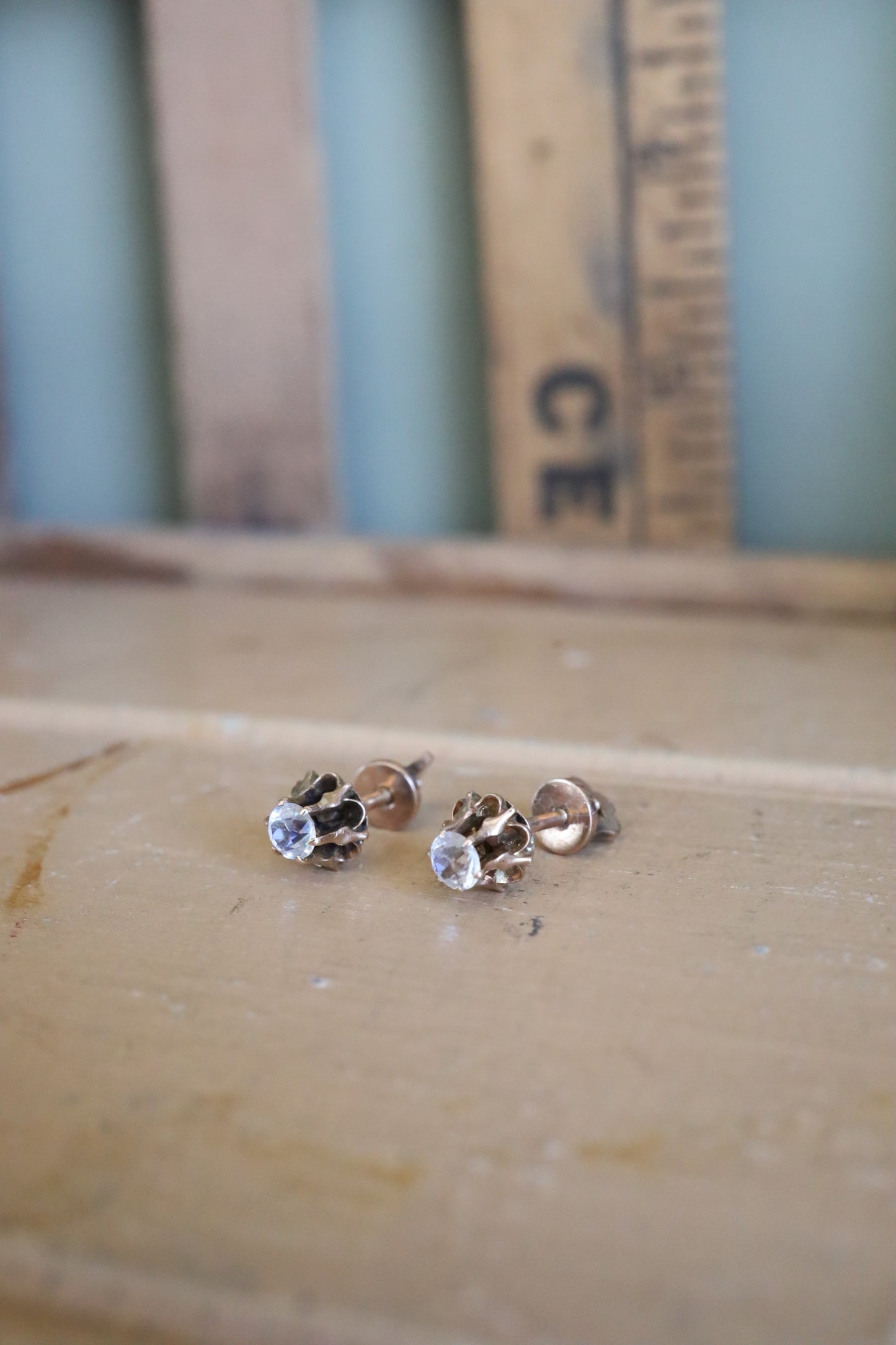 Antique Edwardian c1910 Imitation Diamond Threaded Back Stud Earrings