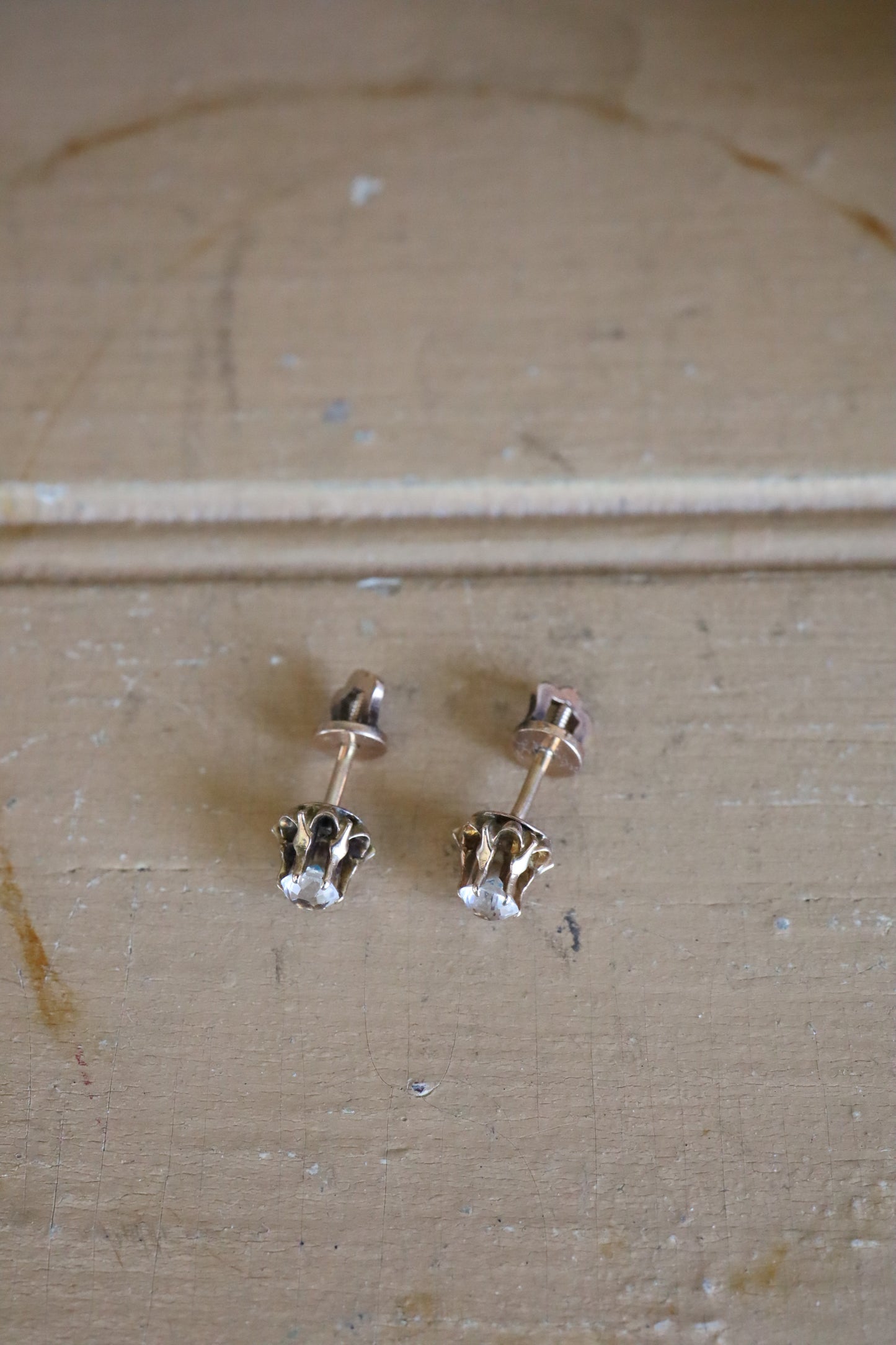 Antique Edwardian c1910 Imitation Diamond Threaded Back Stud Earrings