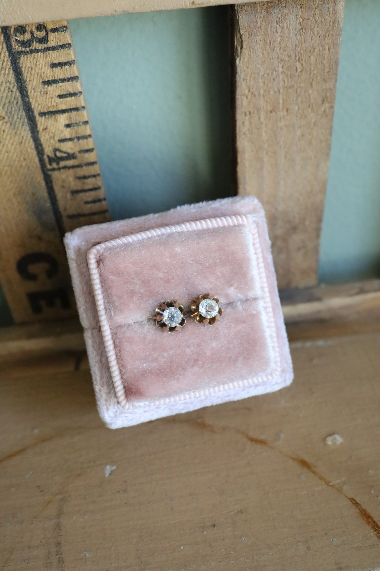 Antique Edwardian c1910 Imitation Diamond Threaded Back Stud Earrings