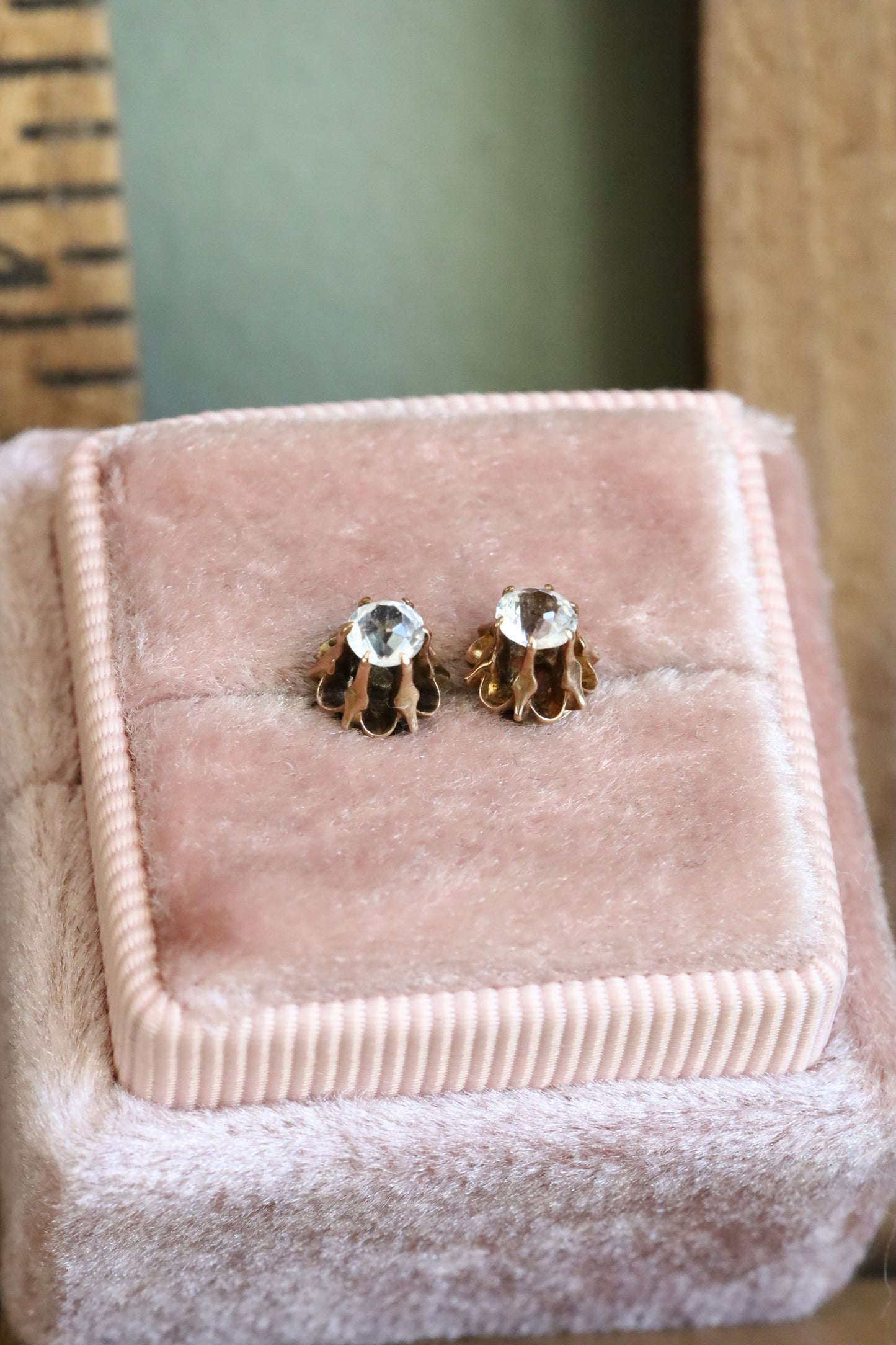 Antique Edwardian c1910 Imitation Diamond Threaded Back Stud Earrings