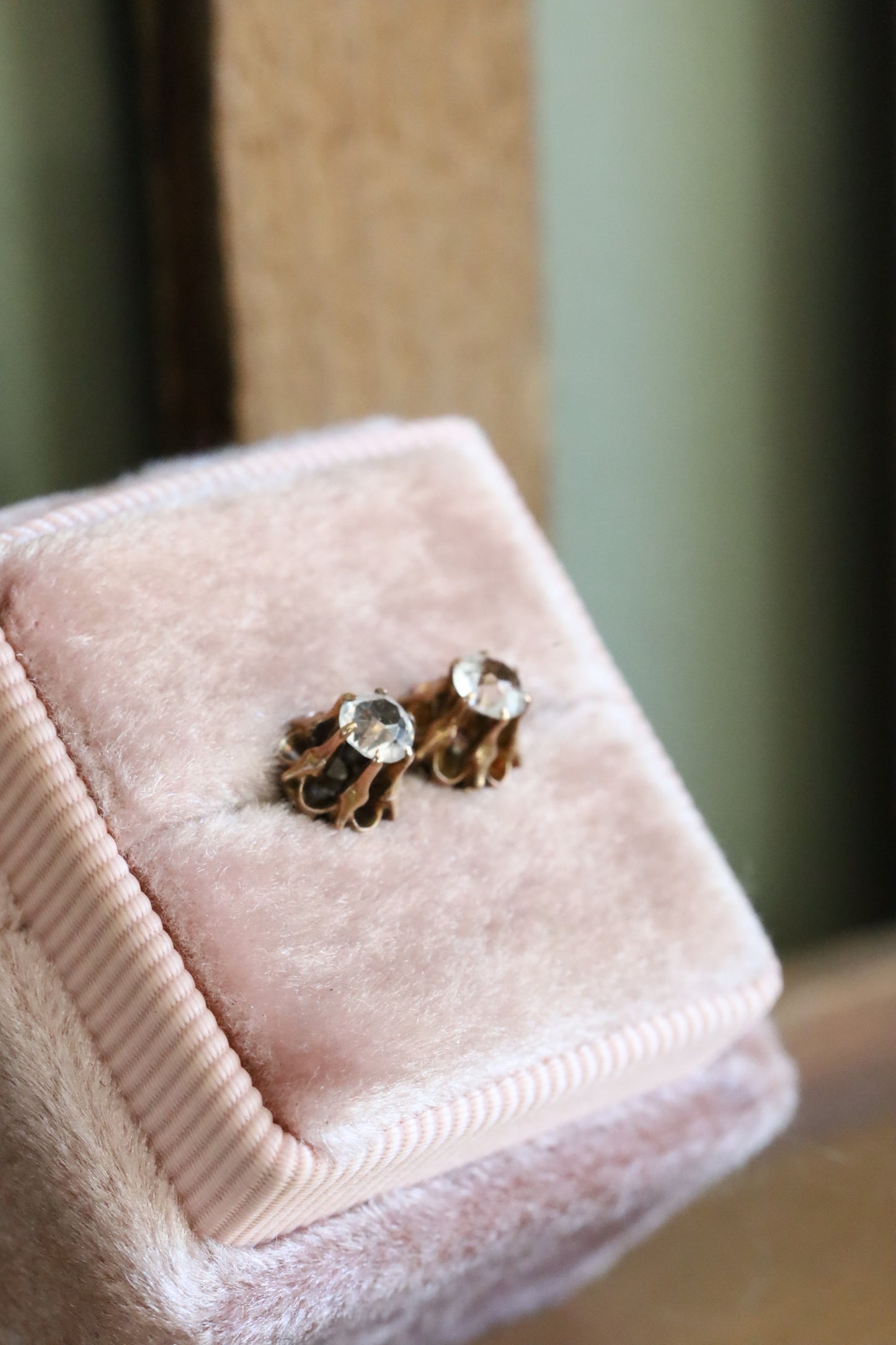 Antique Edwardian c1910 Imitation Diamond Threaded Back Stud Earrings