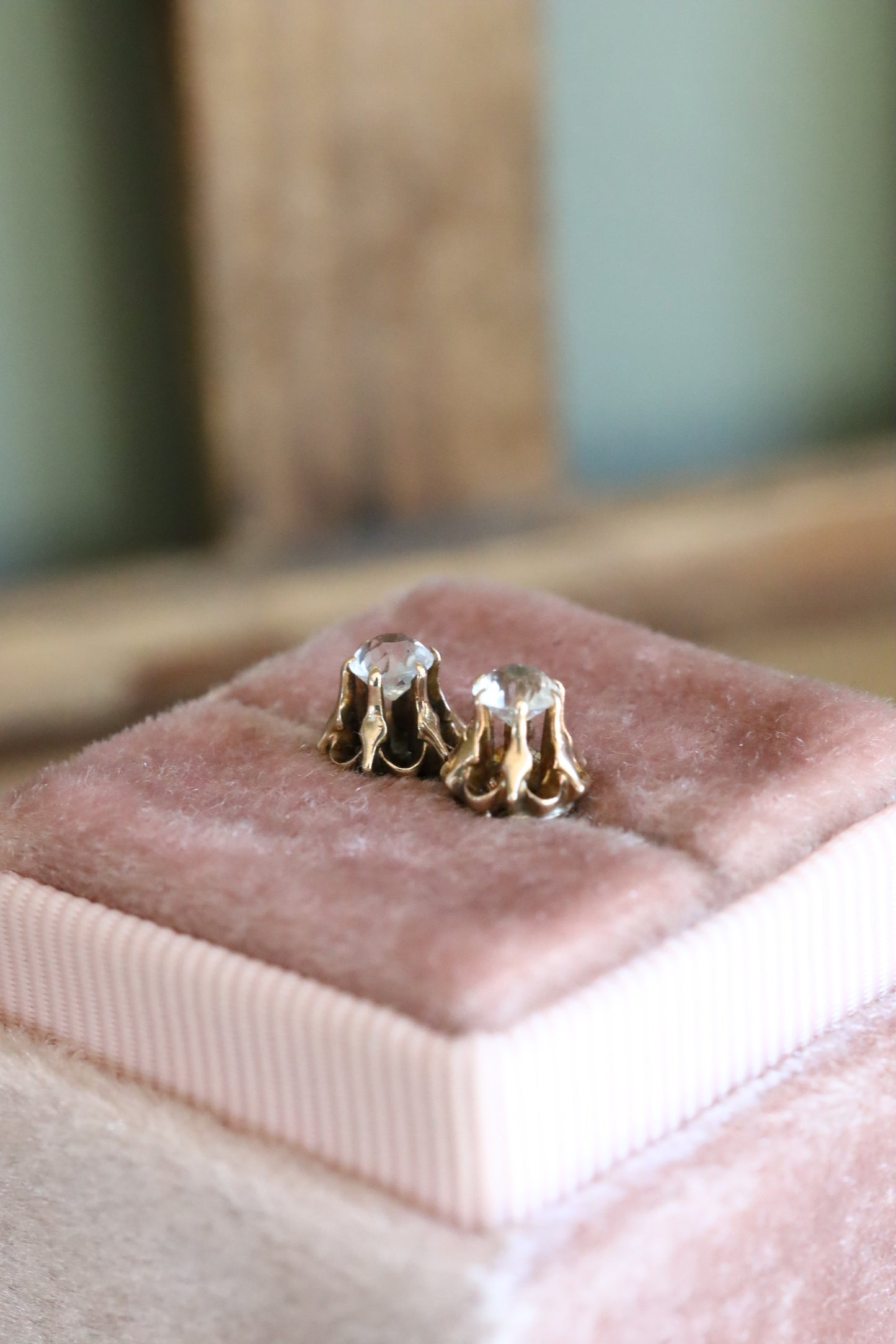 Antique Edwardian c1910 Imitation Diamond Threaded Back Stud Earrings