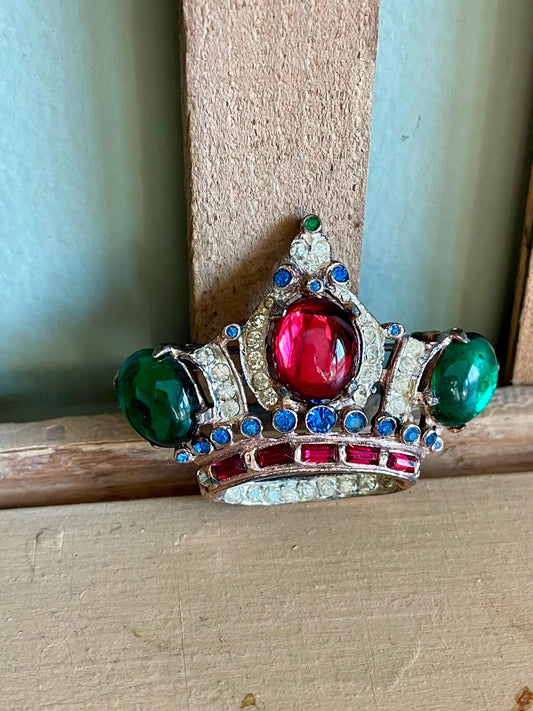 Vintage c1930-1940 Corocraft Sterling Crown Jelly Belly Brooch