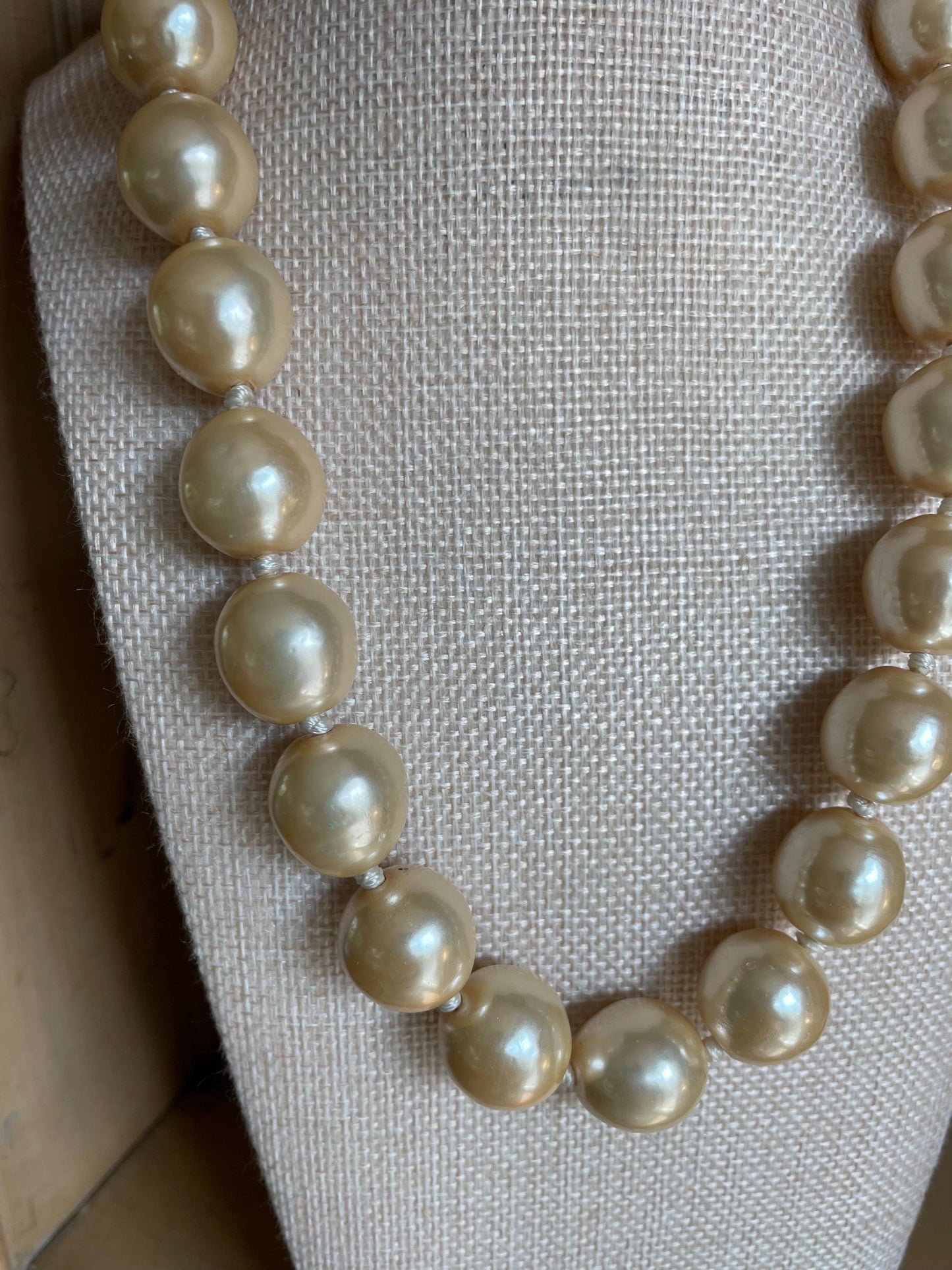 Vintage 1980's Karl Lagerfeld Glass Pearl and Gold Plated Coin Necklace