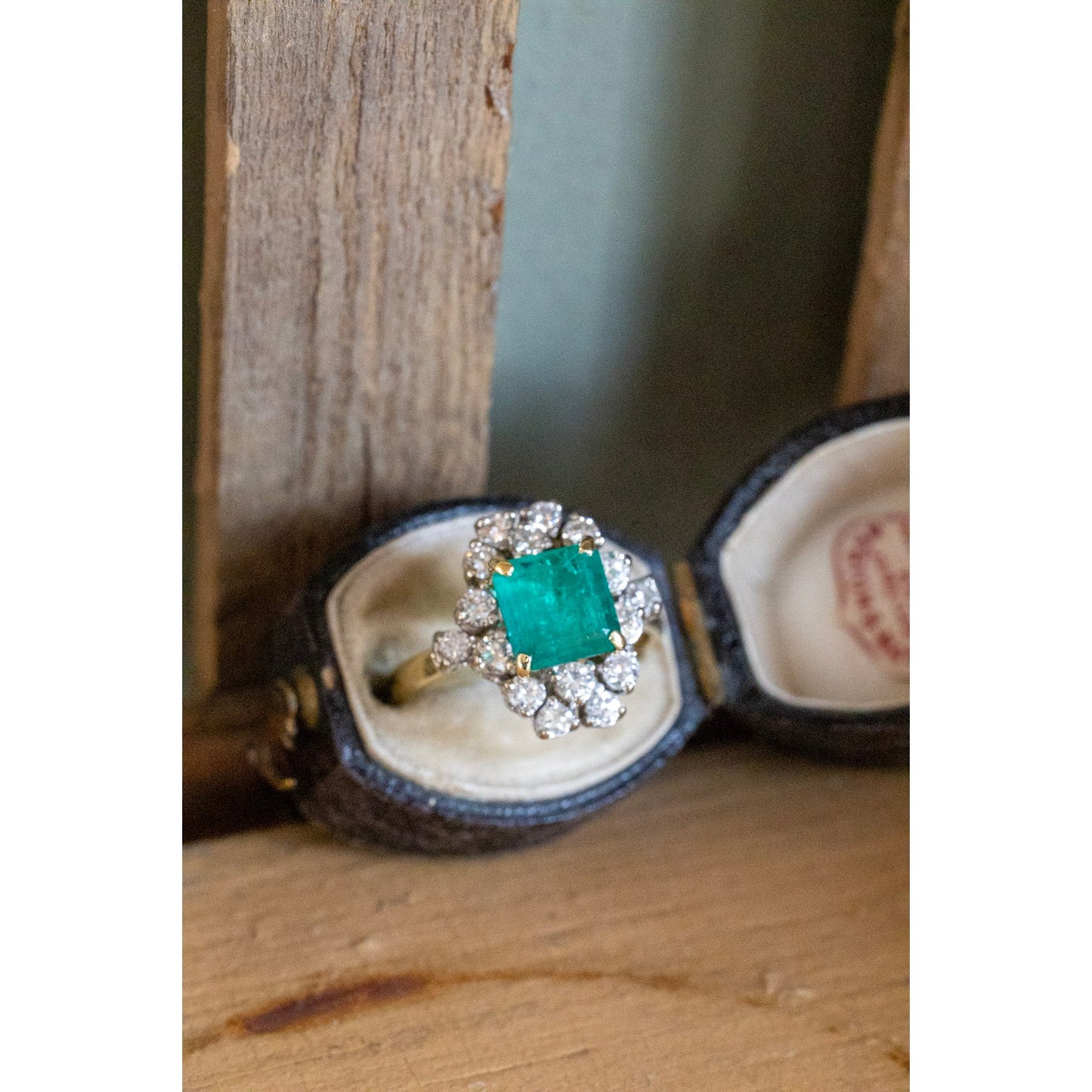 Vintage 18K Yellow Gold Custom Designed Natural Emerald and Diamond Ring