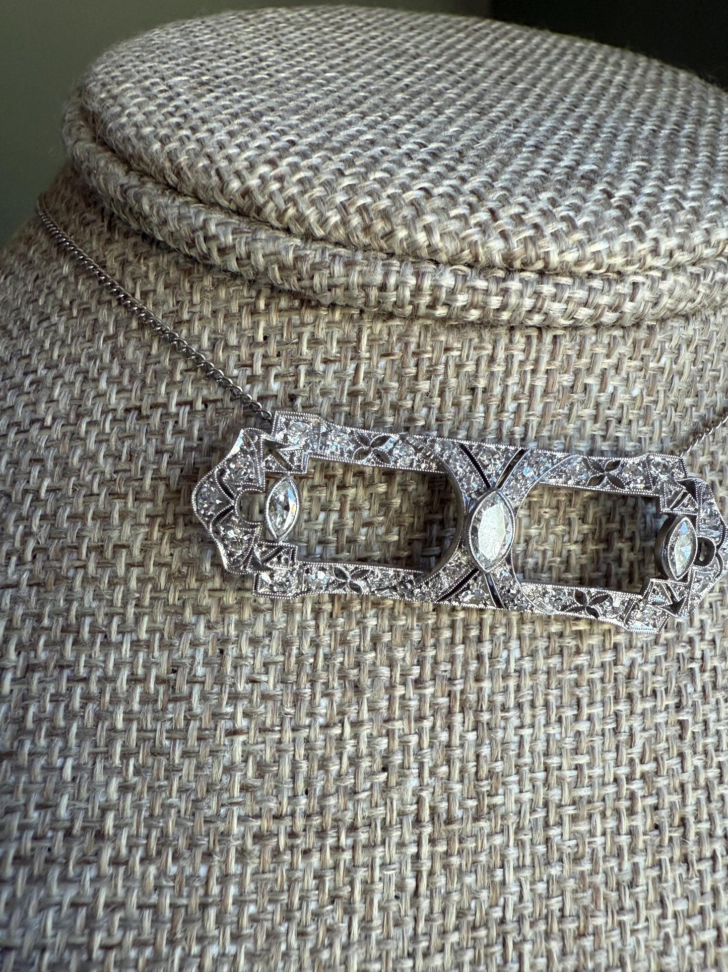 Art Deco Platinum Diamond Converted Brooch to Pendant -You Can Wear Two Ways