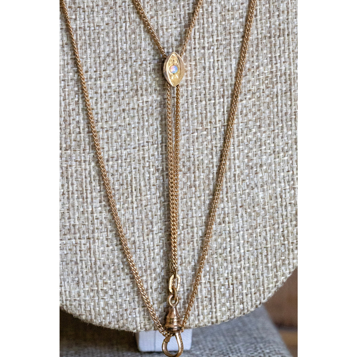Victorian Long Gold Filled Opal Set Slide Watch Chain