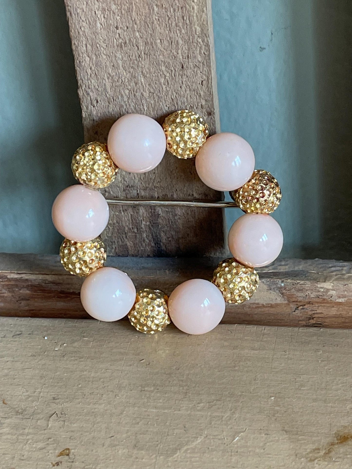 c1960 Italian 18K Yellow Gold Angel Skin Coral Circle Brooch