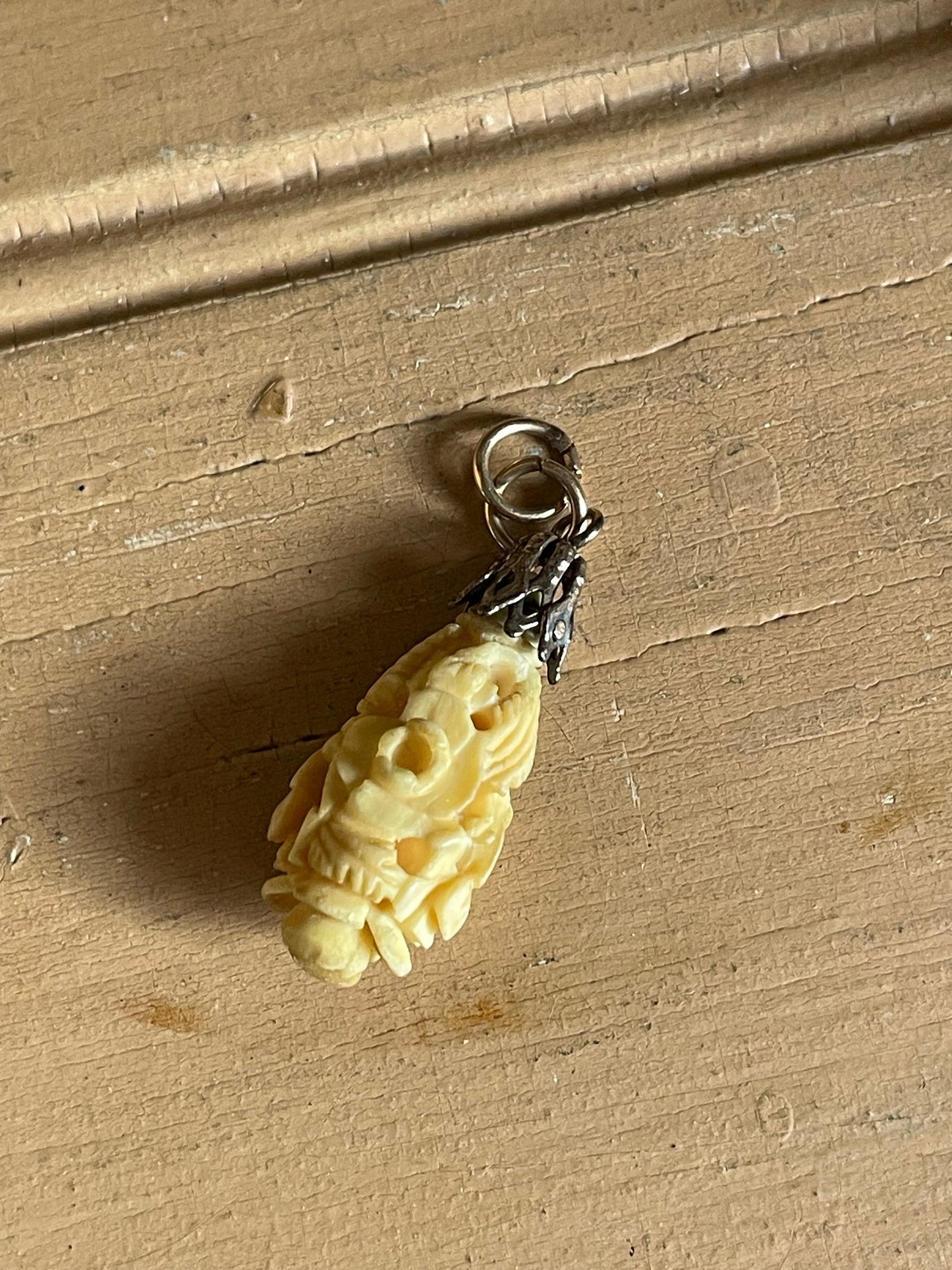 Antique Floral Carved Tear Drop Pendant Charm