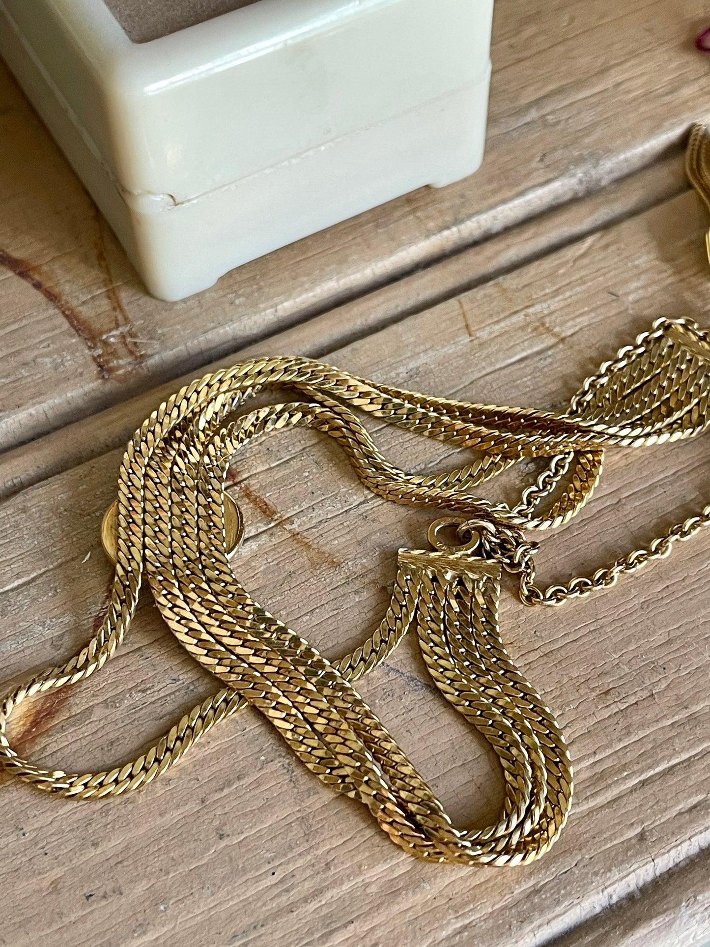 Vintage Four Link Shell Cameo Bracelet with Tassels