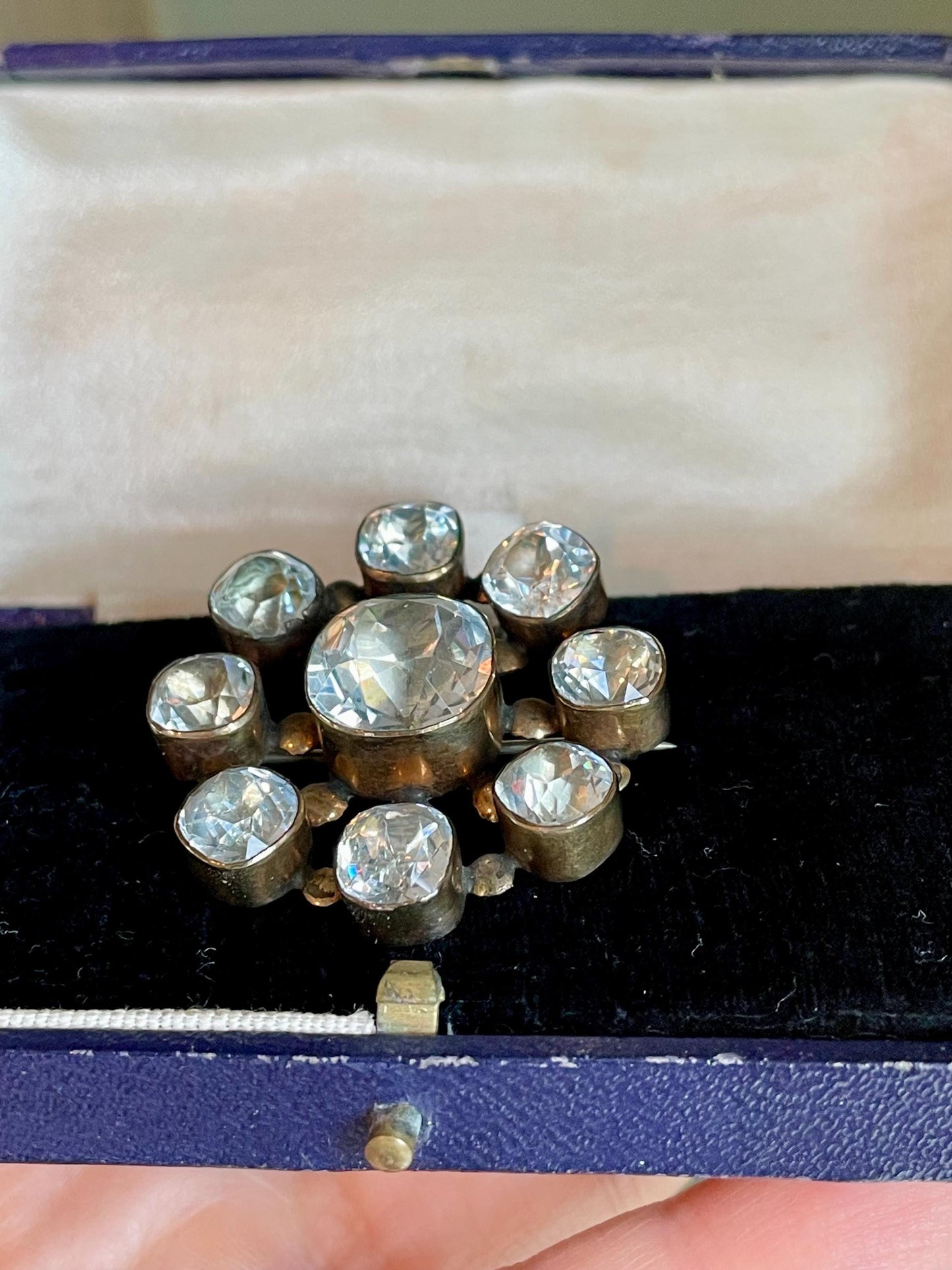 Antique Victorian Sparkling Paste 8-9K Yellow Gold Brooch