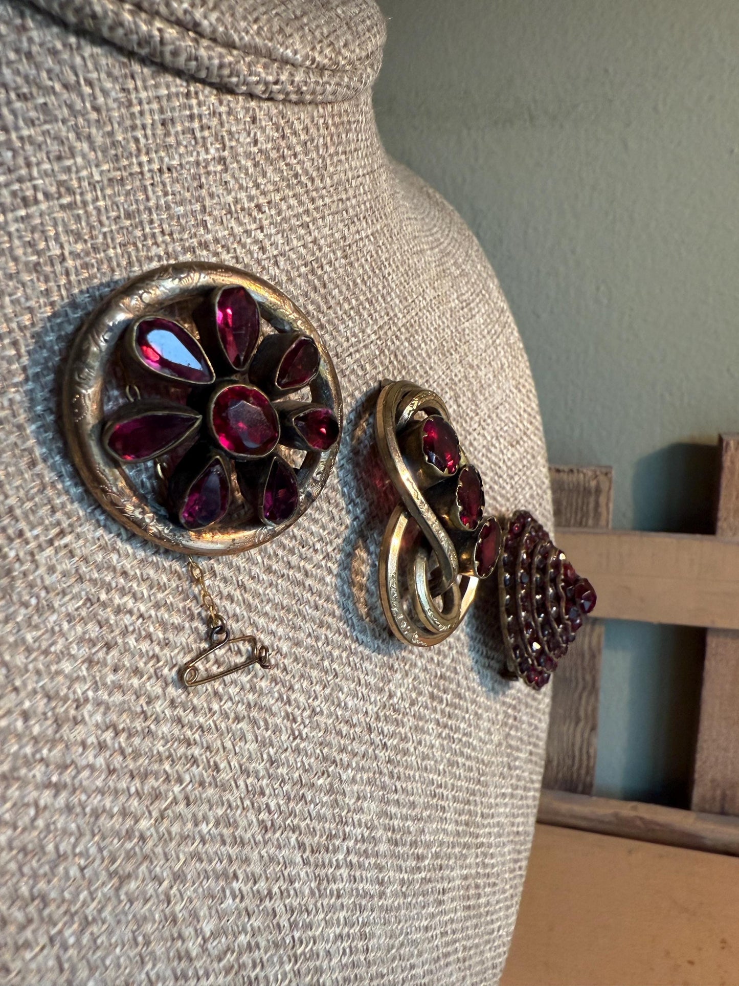 Pick an Antique Victorian Glass Garnet Brooch!