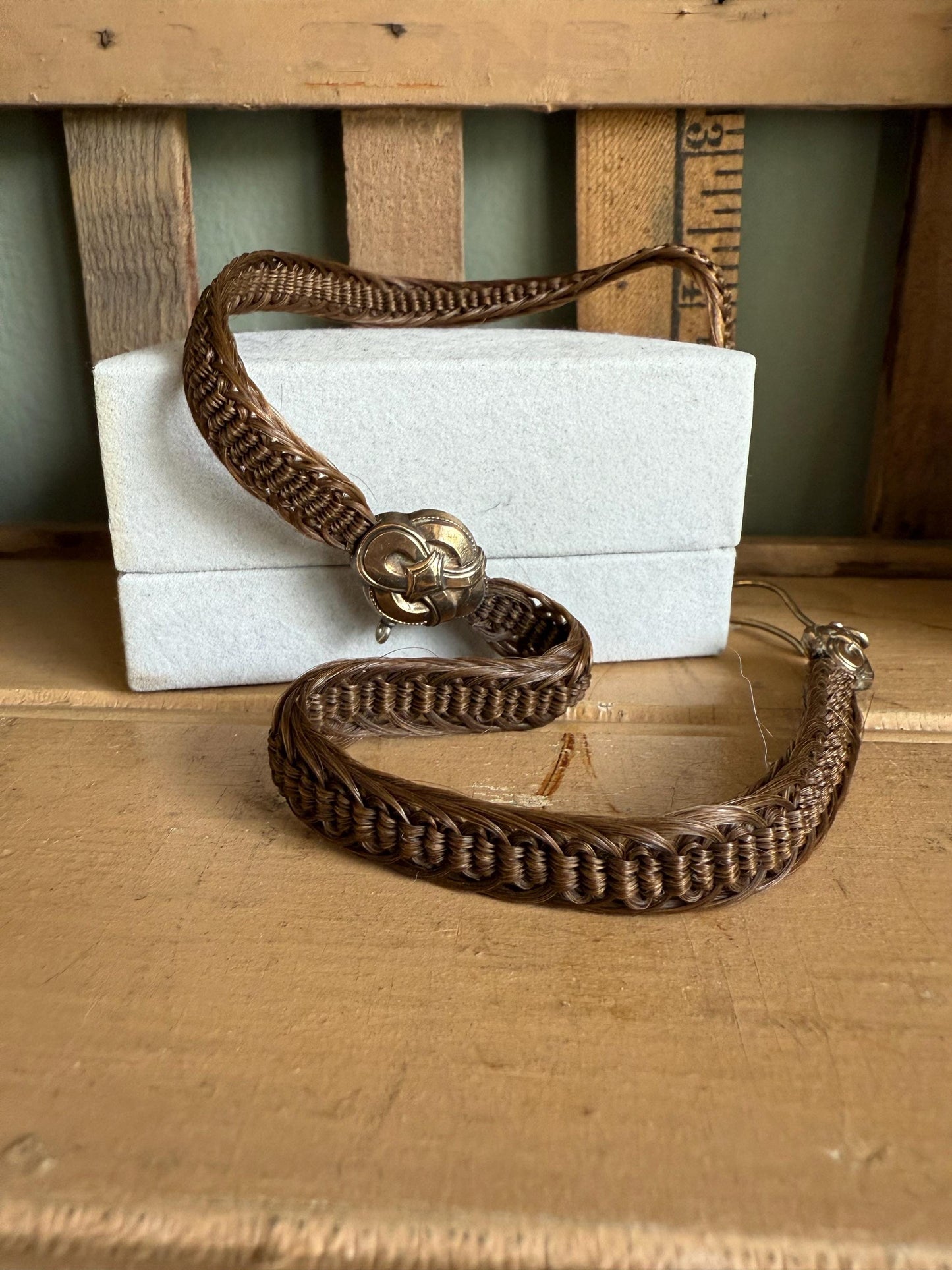 c1880 Victorian Gold Filled Woven Hair Watch Chain With Hook and Eye Closure