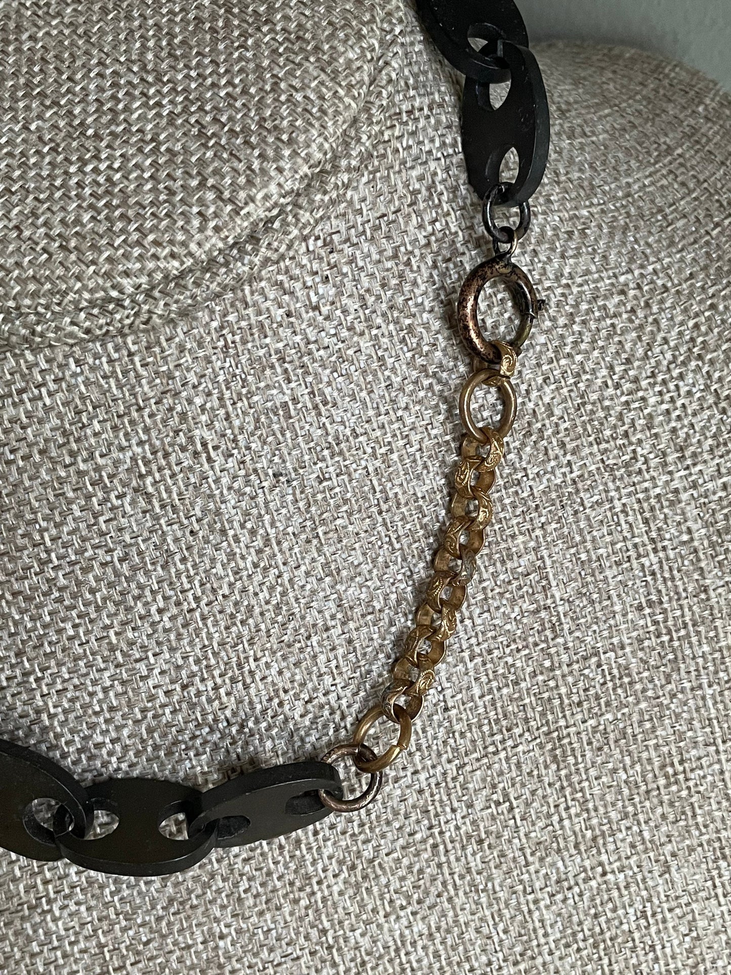 Antique Victorian Vulcanite Large Irish Harp and Chain Choker Necklace