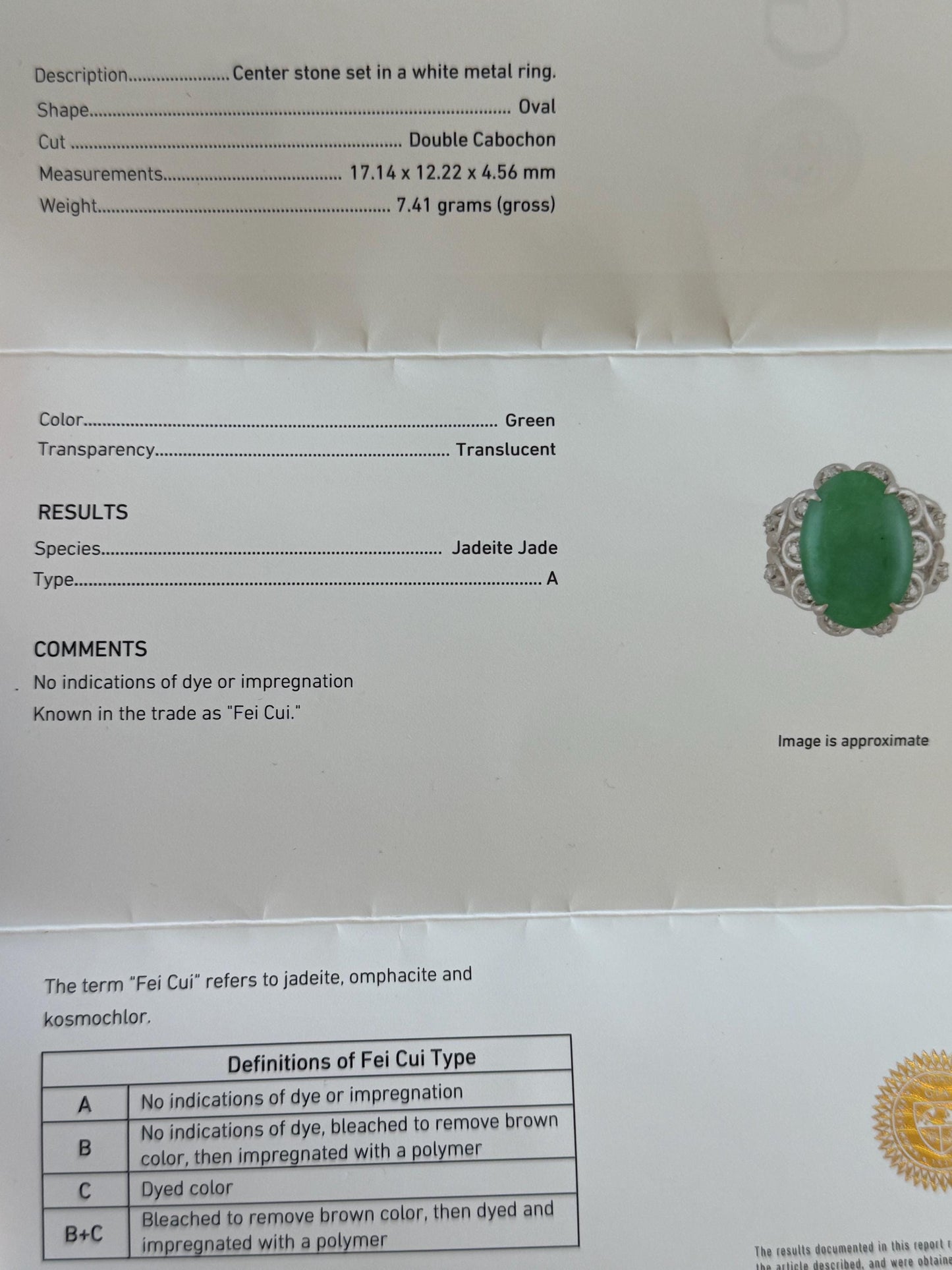 A GIA Certified Natural 8 Carat Plus Jadeite Jade Set in 14K White Gold Diamond Ring