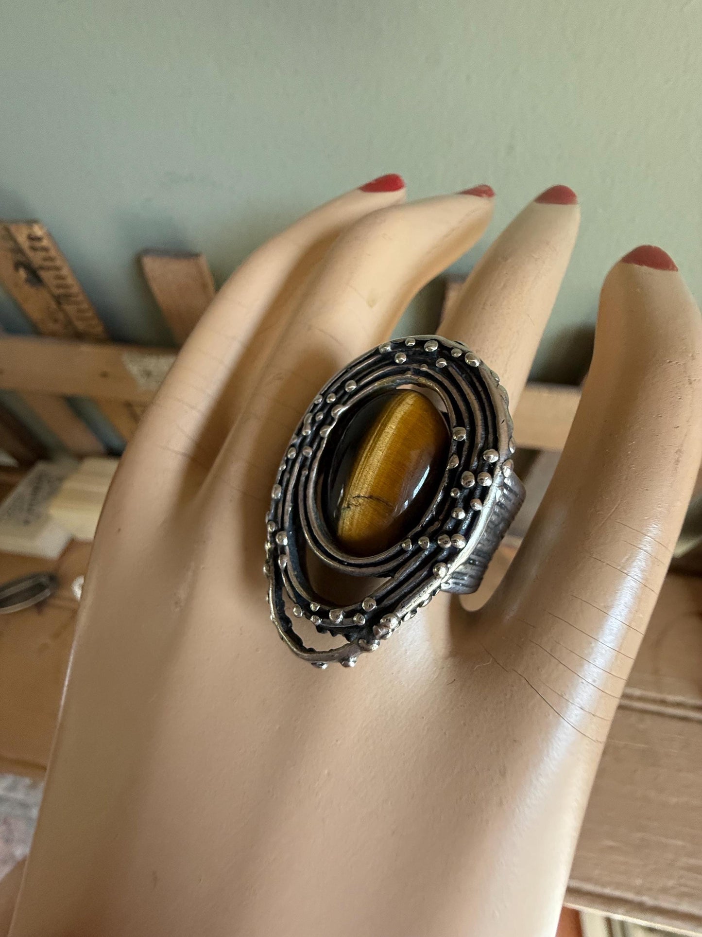 1960-1970 Sterling Silver Artist Made One of a Kind Tiger's Eye Ring
