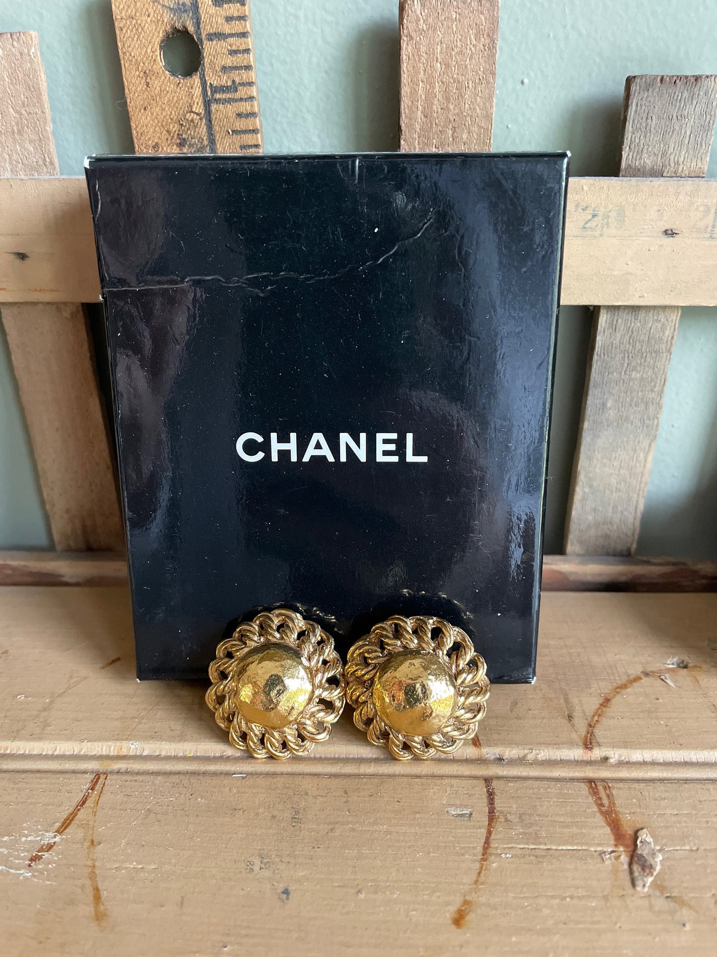 SALE 1990-1991 Authentic Chanel Made in France Button Clip Earrings in Original Box