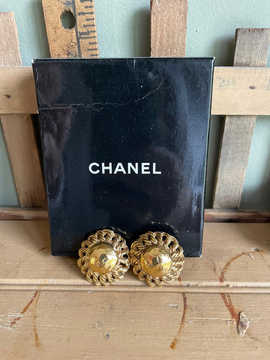 SALE 1990-1991 Authentic Chanel Made in France Button Clip Earrings in Original Box