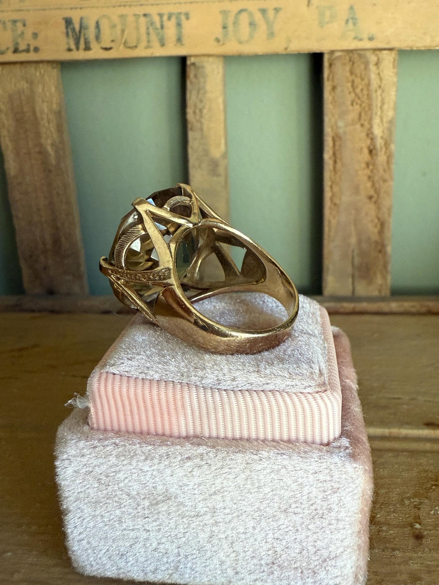 The Ultimate 1960's Bauble Cocktail Golden Quartz 14K Yellow Gold Ring