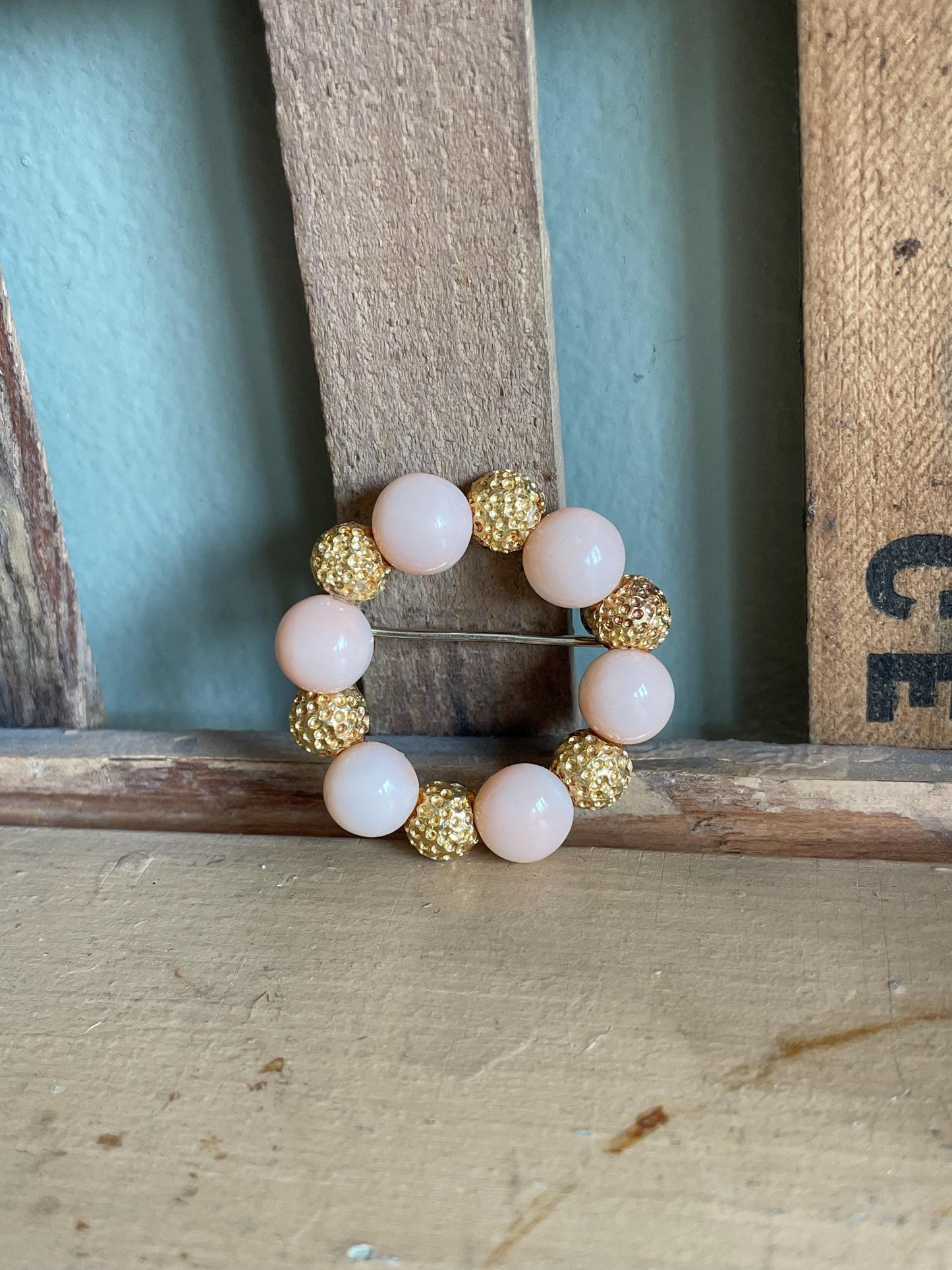 c1960 Italian 18K Yellow Gold Angel Skin Coral Circle Brooch