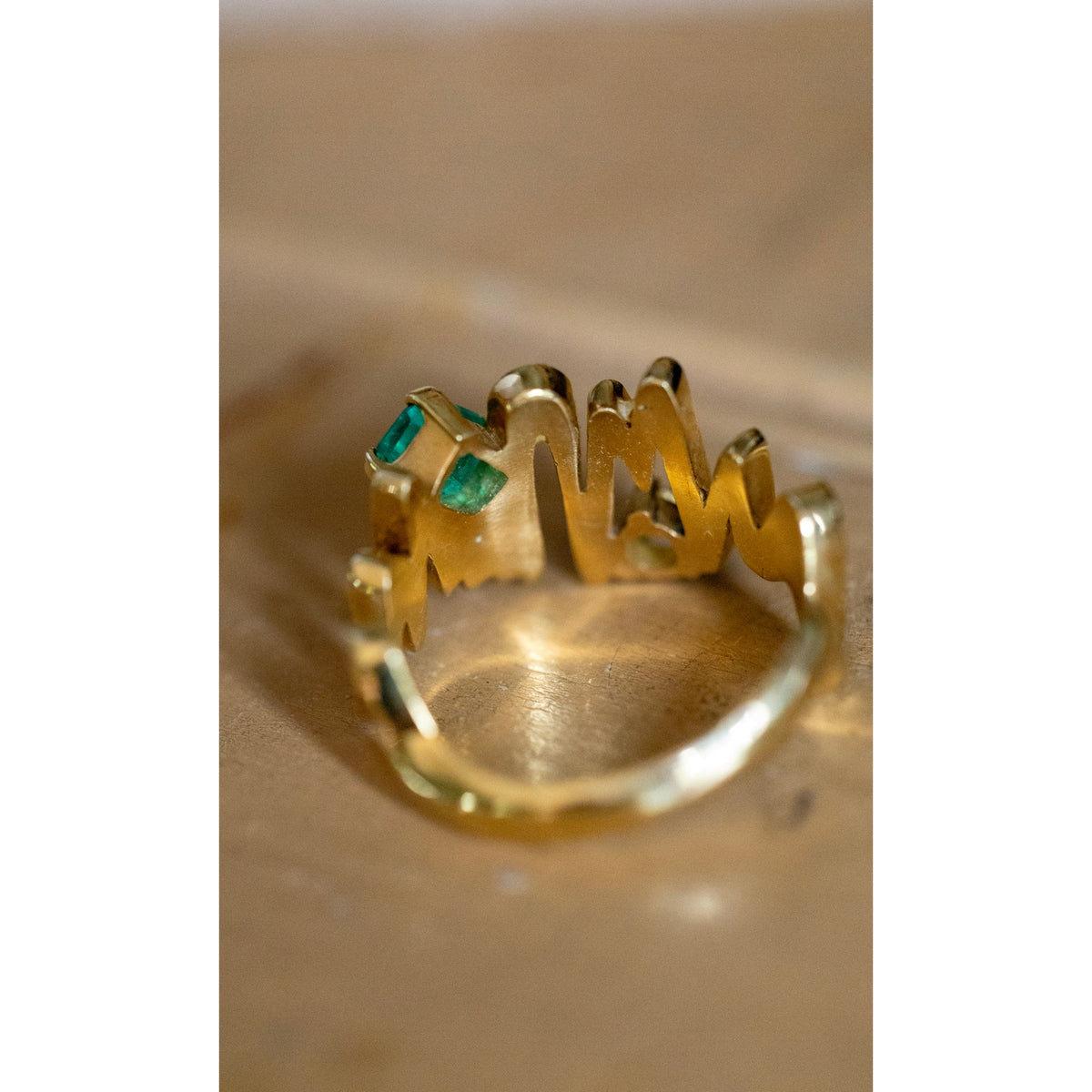 1960's Vintage 18K Columbia Handmade Emerald and Diamond Ring