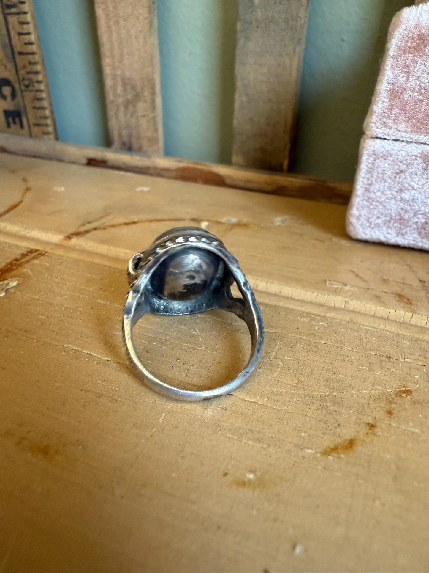 Art Deco Sterling Silver Oval Crystal Ring c1930