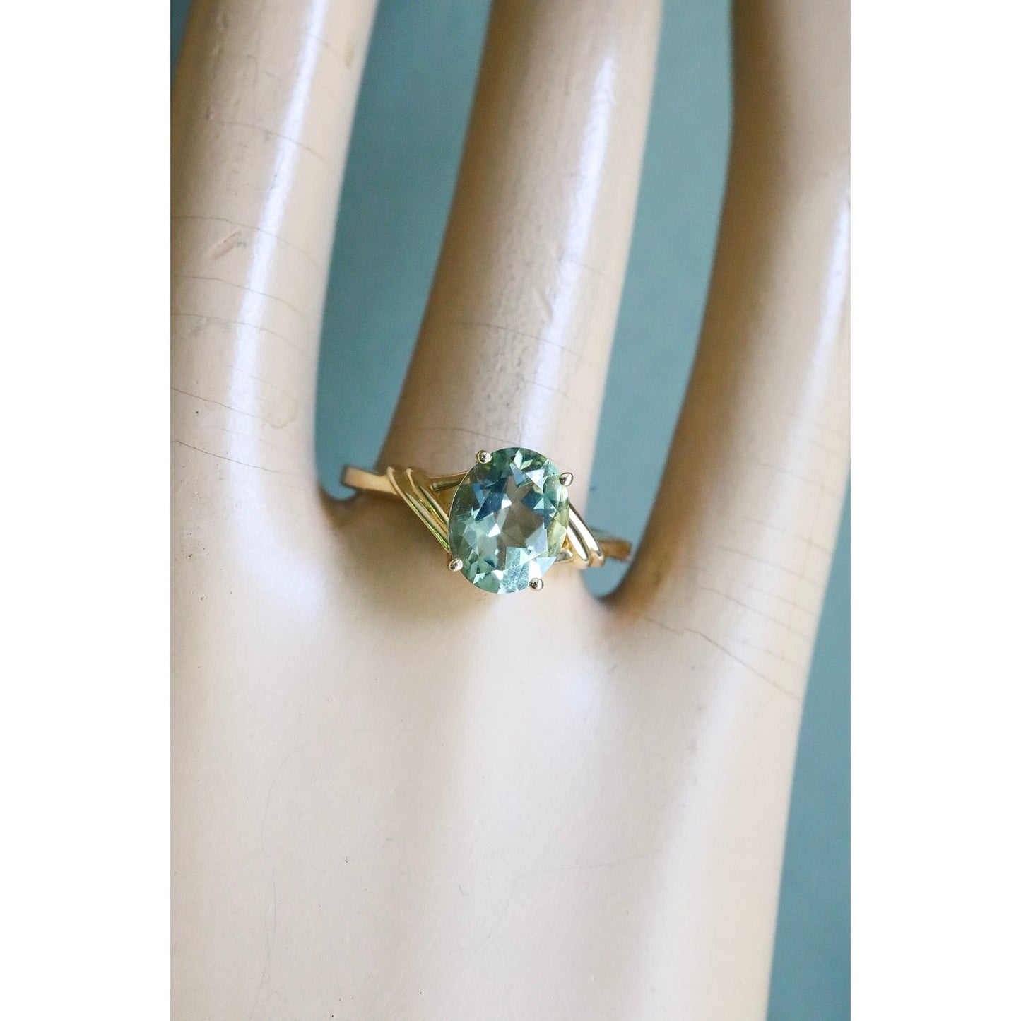 14K Yellow Gold Prasiolite Green Amethyst Ring