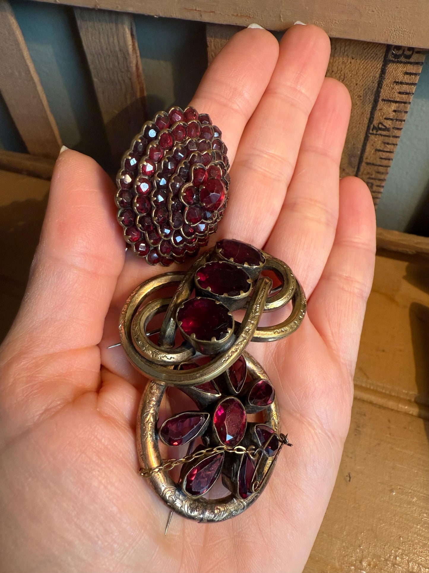 Pick an Antique Victorian Glass Garnet Brooch!