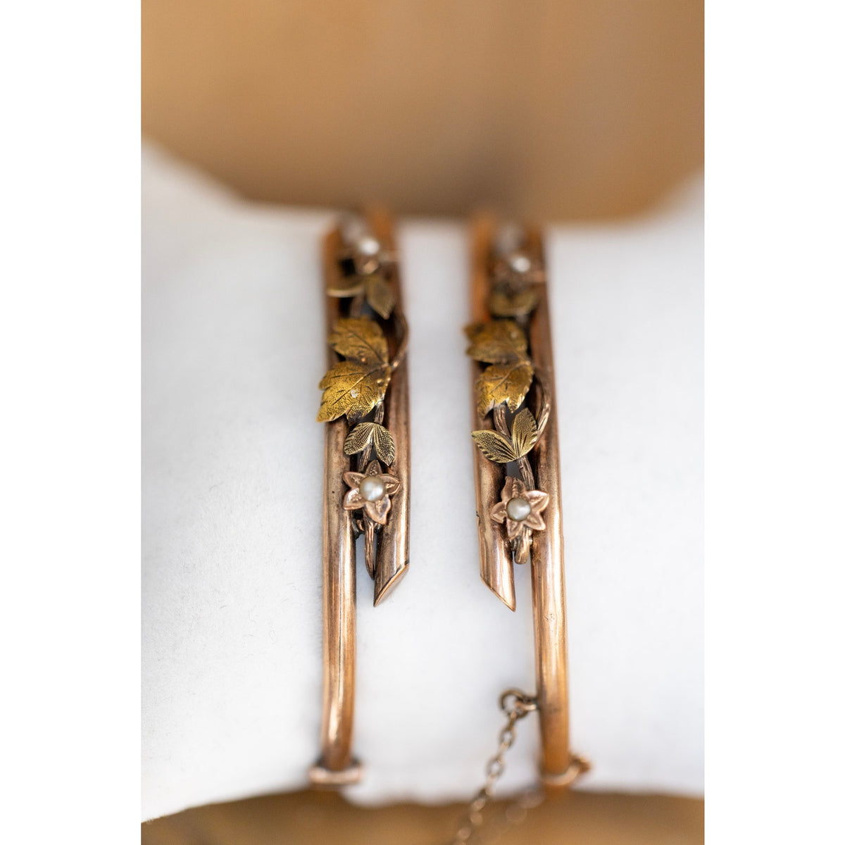 Antique Victorian Gold Filled Matching Wedding Bridal Pearl Set Bangles