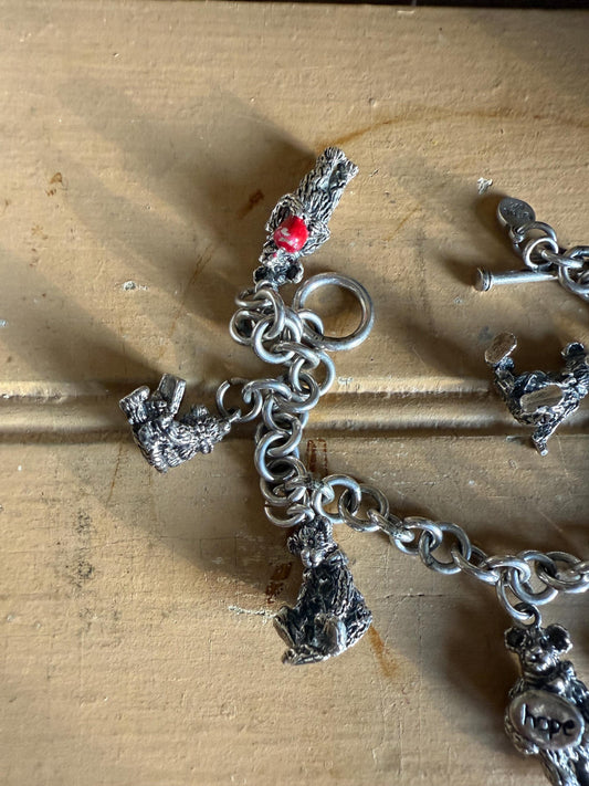 Vintage Solid Sterling Silver Boyds Bears 25th Anniversary Charm Bracelet