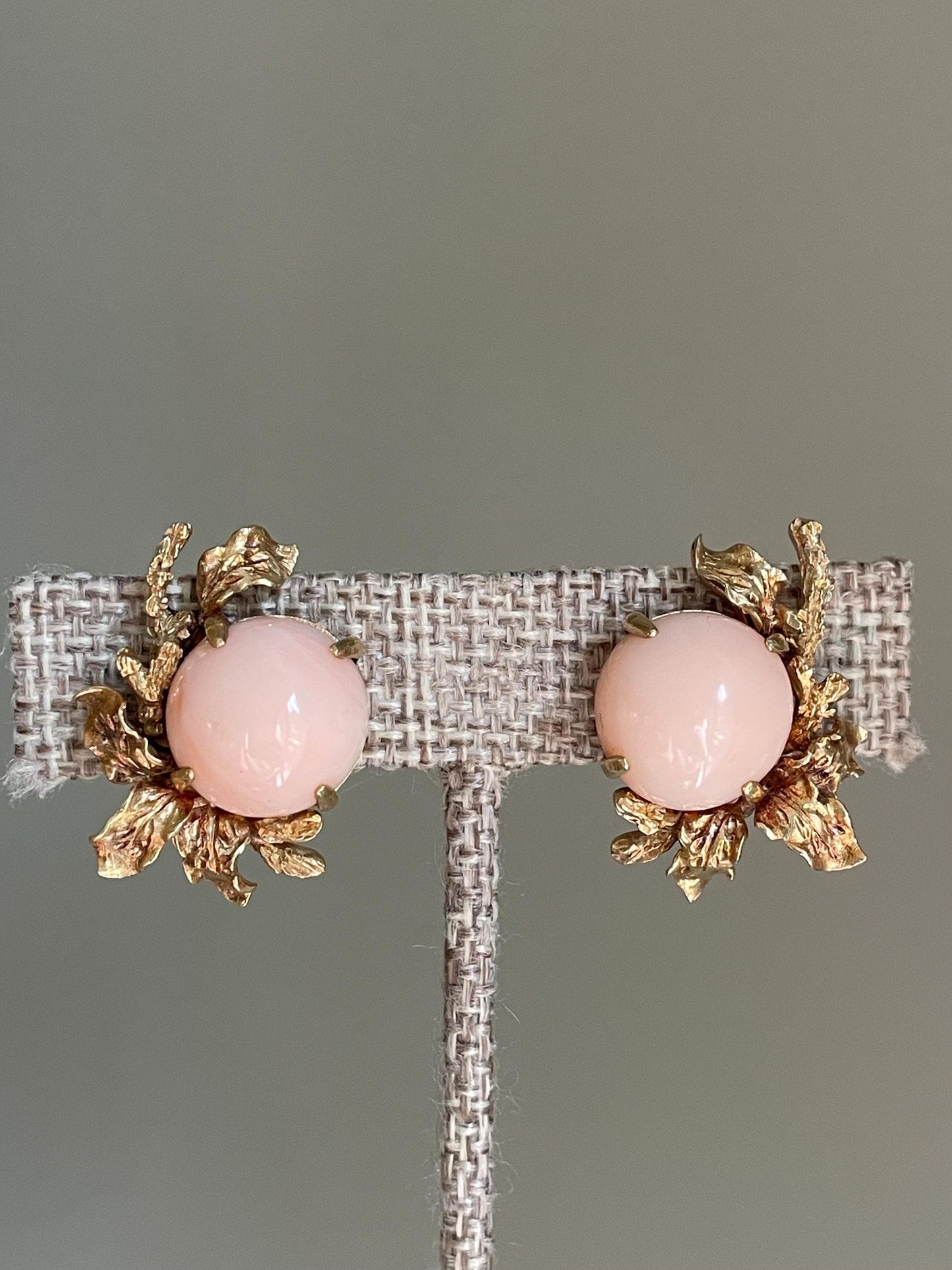 1960's Angel Skin Coral 14K Yellow Gold Buccellati Style Earrings