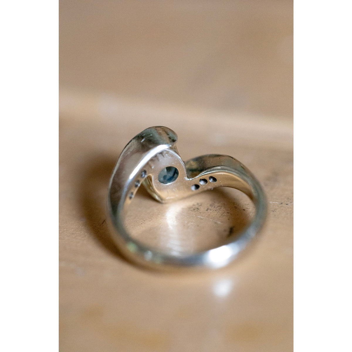 Handmade Vintage 14K White Gold Aquamarine and Diamond Ring