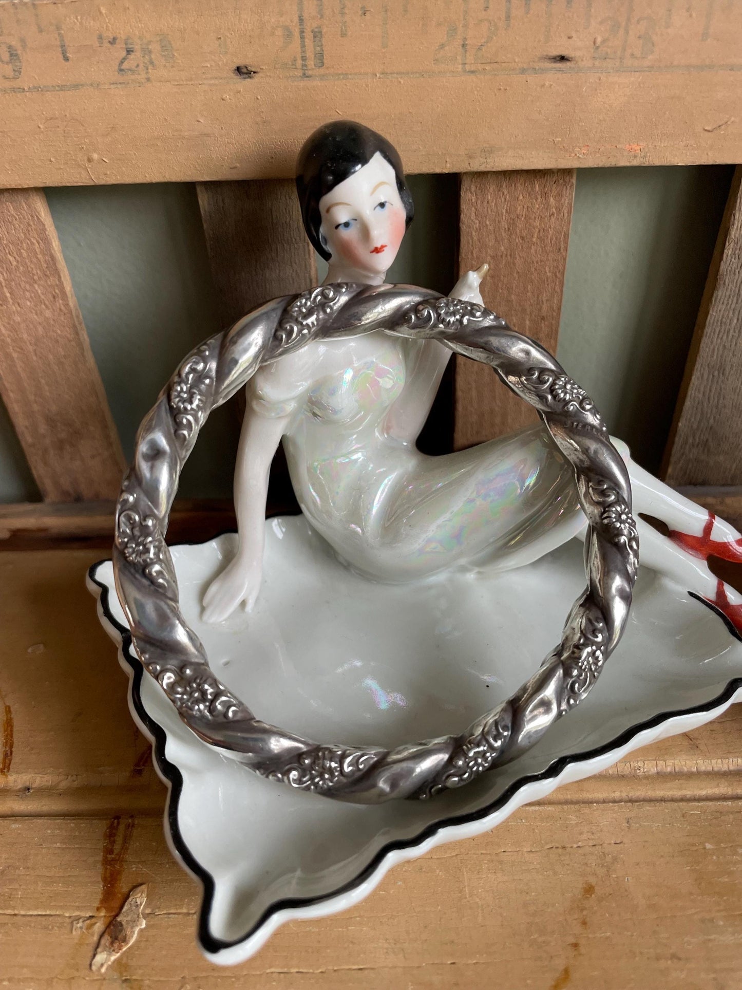 Antique Sterling Silver Repousse Bangle Baby Teether