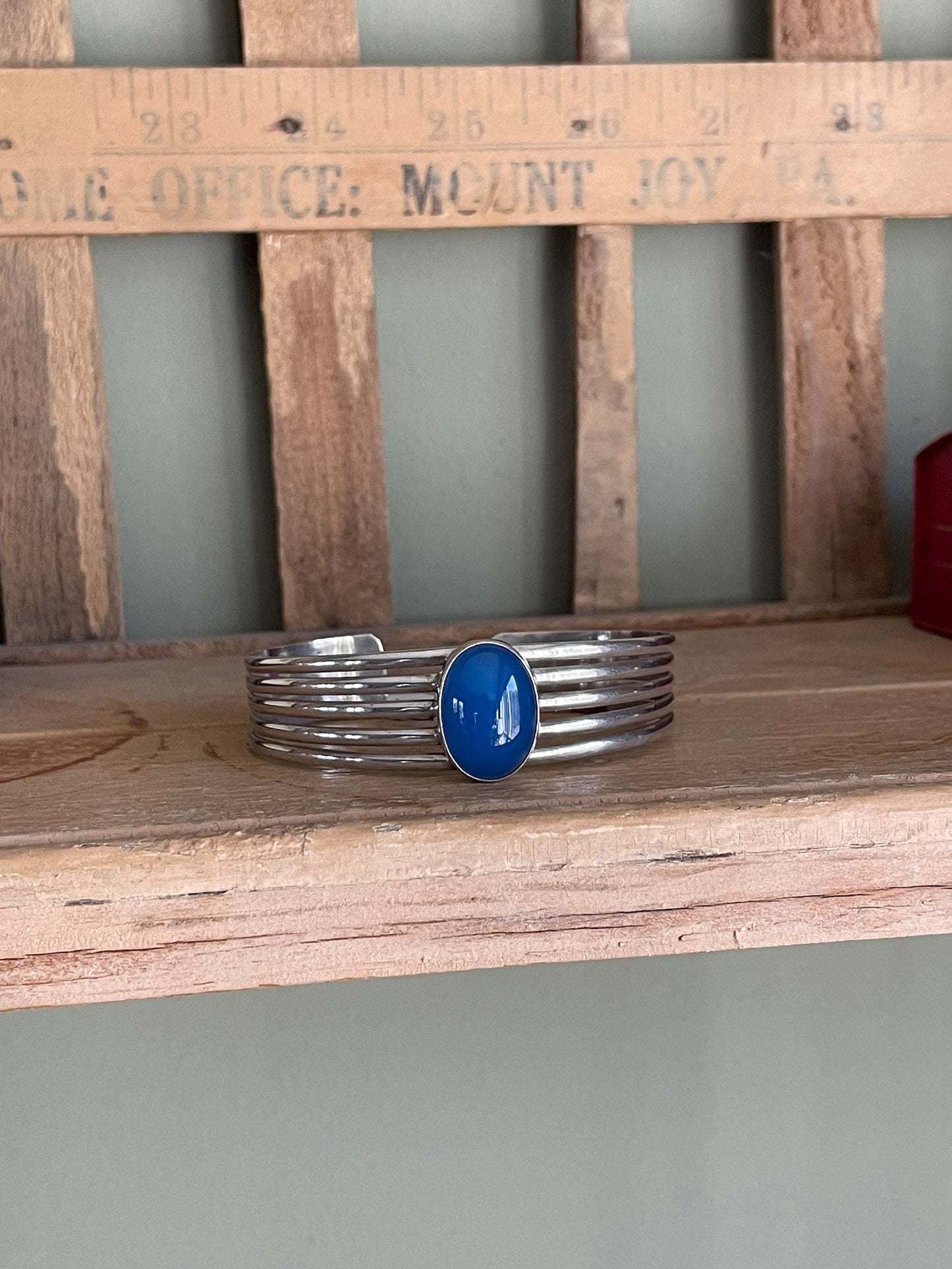 Vintage Sterling Silver Cuff with Blue Dyed Chalcedony