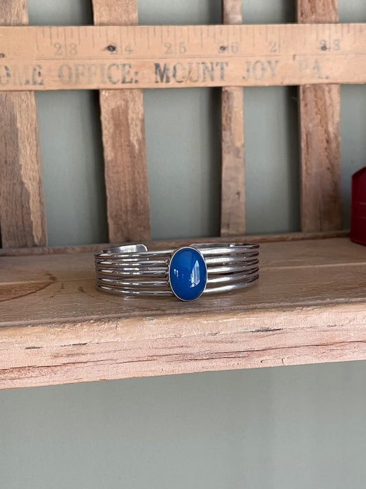 Vintage Sterling Silver Cuff with Blue Dyed Chalcedony