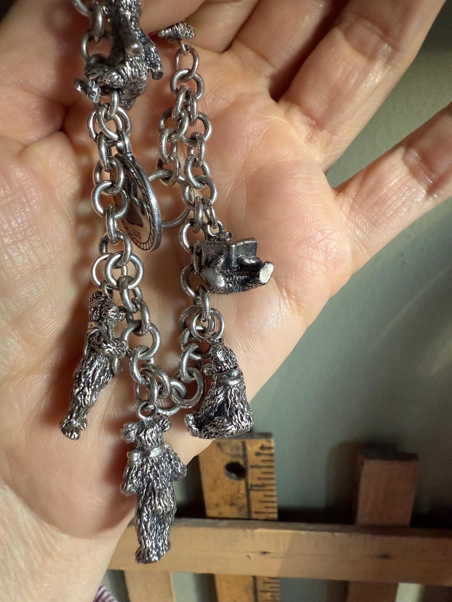 Vintage Solid Sterling Silver Boyds Bears 25th Anniversary Charm Bracelet