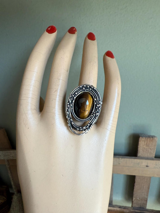 1960-1970 Sterling Silver Artist Made One of a Kind Tiger's Eye Ring